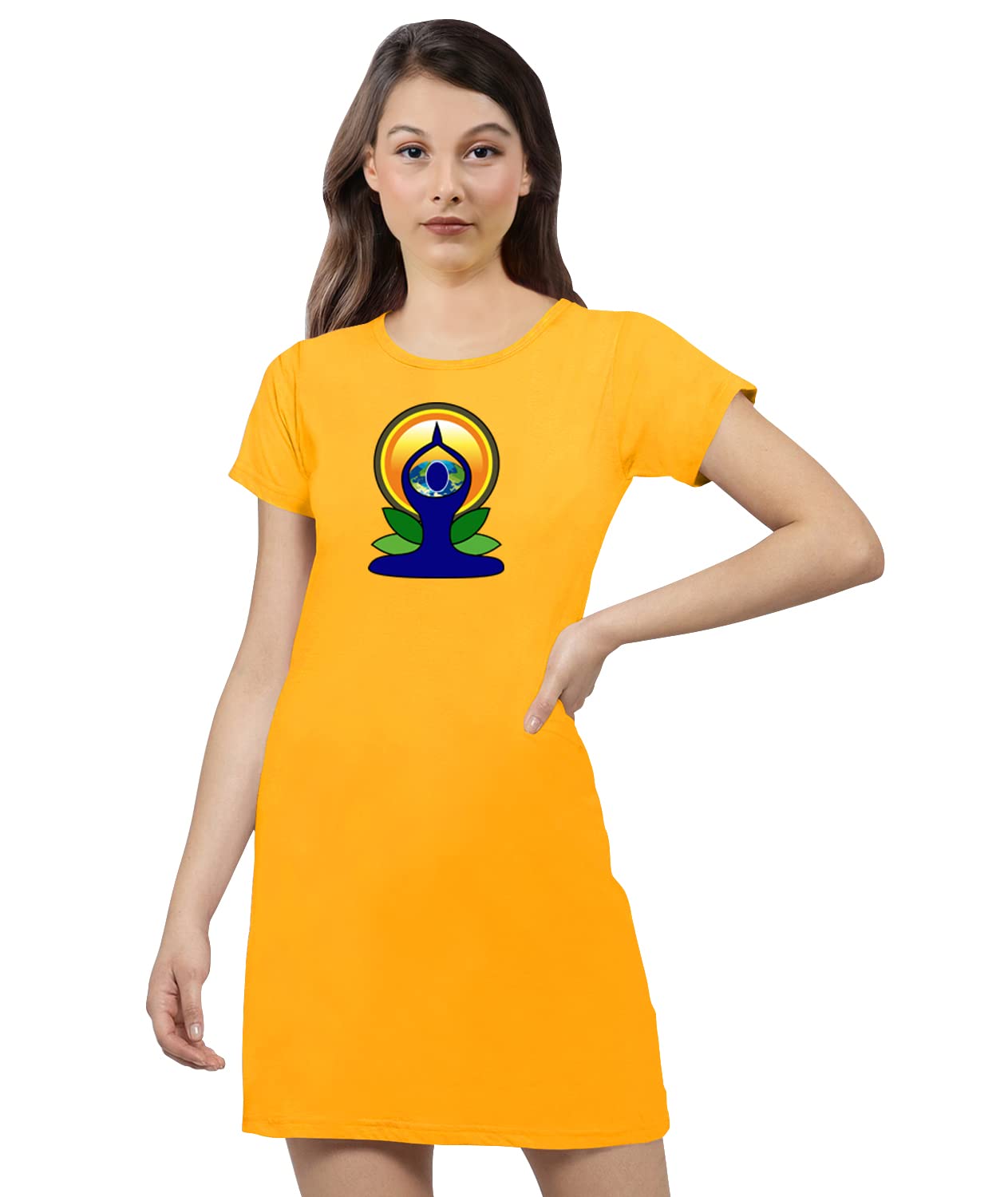 OPLU Women's Regular Fit Knee-Length Yoga T-Shirt - Cotton Printed Round Neck Half Sleeve Top for Yoga, Exercise & Fitness | Trendy Workout Tee for Gym, Running & Casual Wear