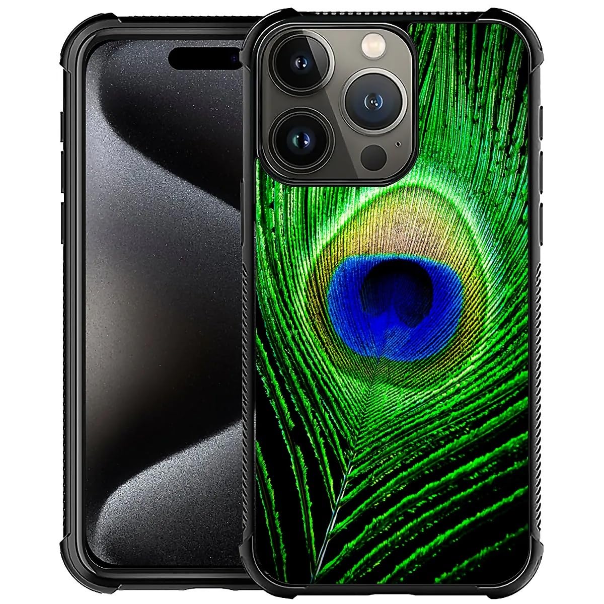 CARLOCA iPhone 16 Pro Case - Peacock Feather Design for Women, Shockproof Soft Silicone TPU Cover with Non-Slip Back | Perfect for Daily Use, Travel & Outdoor Protection