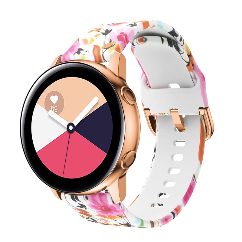 TOOLAIK Floral Silicone Watch Band for Samsung Active 2/Galaxy Watch 3 - 20mm 40mm 44mm - Perfect for Workouts & Daily Wear
