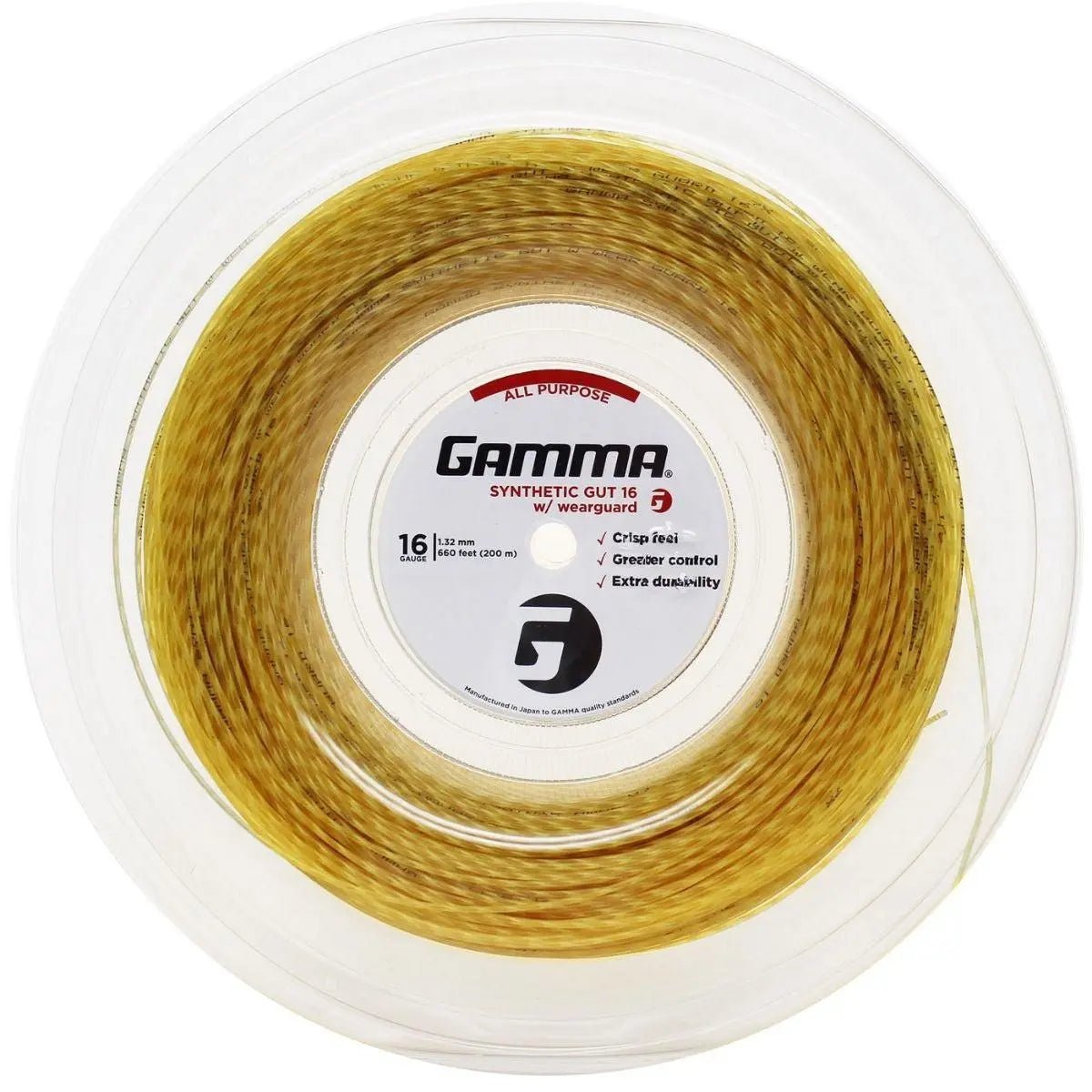 Gamma Synthetic Gut Wearguard 16 String Tennis Racket String - 660 ft Reel for Durability & Performance | Perfect for Tennis Players & Coaches | Ideal for Stringing Machines & Court Play