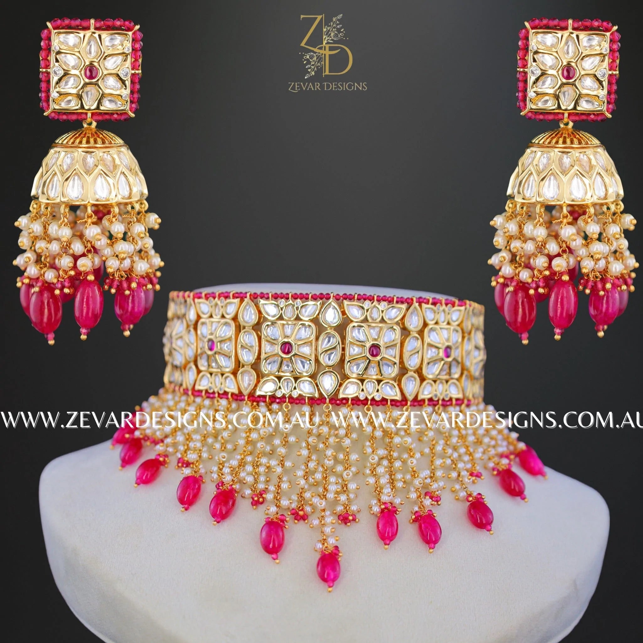 Exquisite Kundan Polki AD Choker Set in Hot Pink - Perfect for Weddings, Parties & Ethnic Fashion Accessories