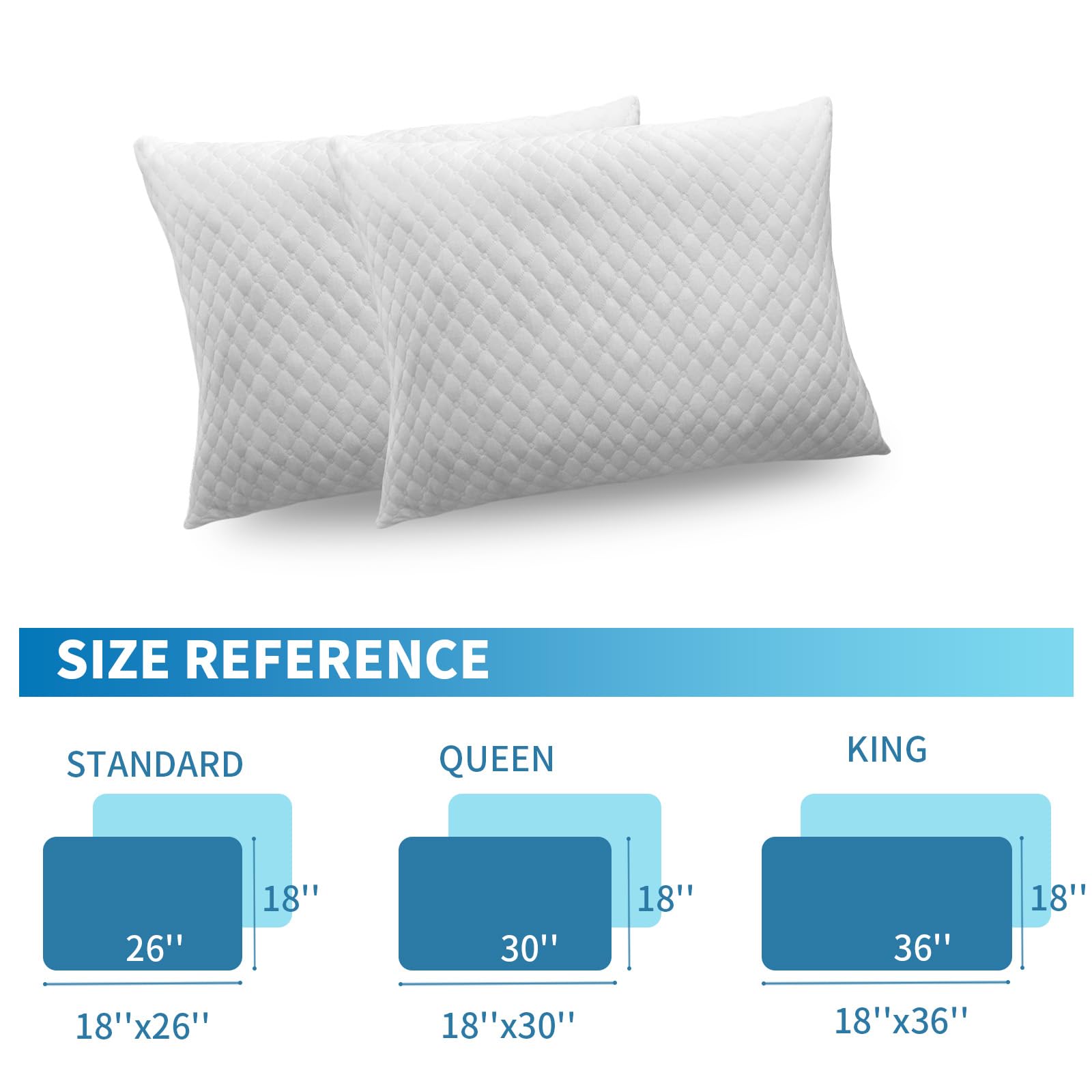 Shredded Memory Foam Pillows - Queen Size Set of 2, Cooling Bed Pillows for Side, Back & Stomach Sleepers, Adjustable Firmness with Washable Removable Cover | Perfect for Hot Sleepers, Neck Pain Relief & Better Sleep Quality