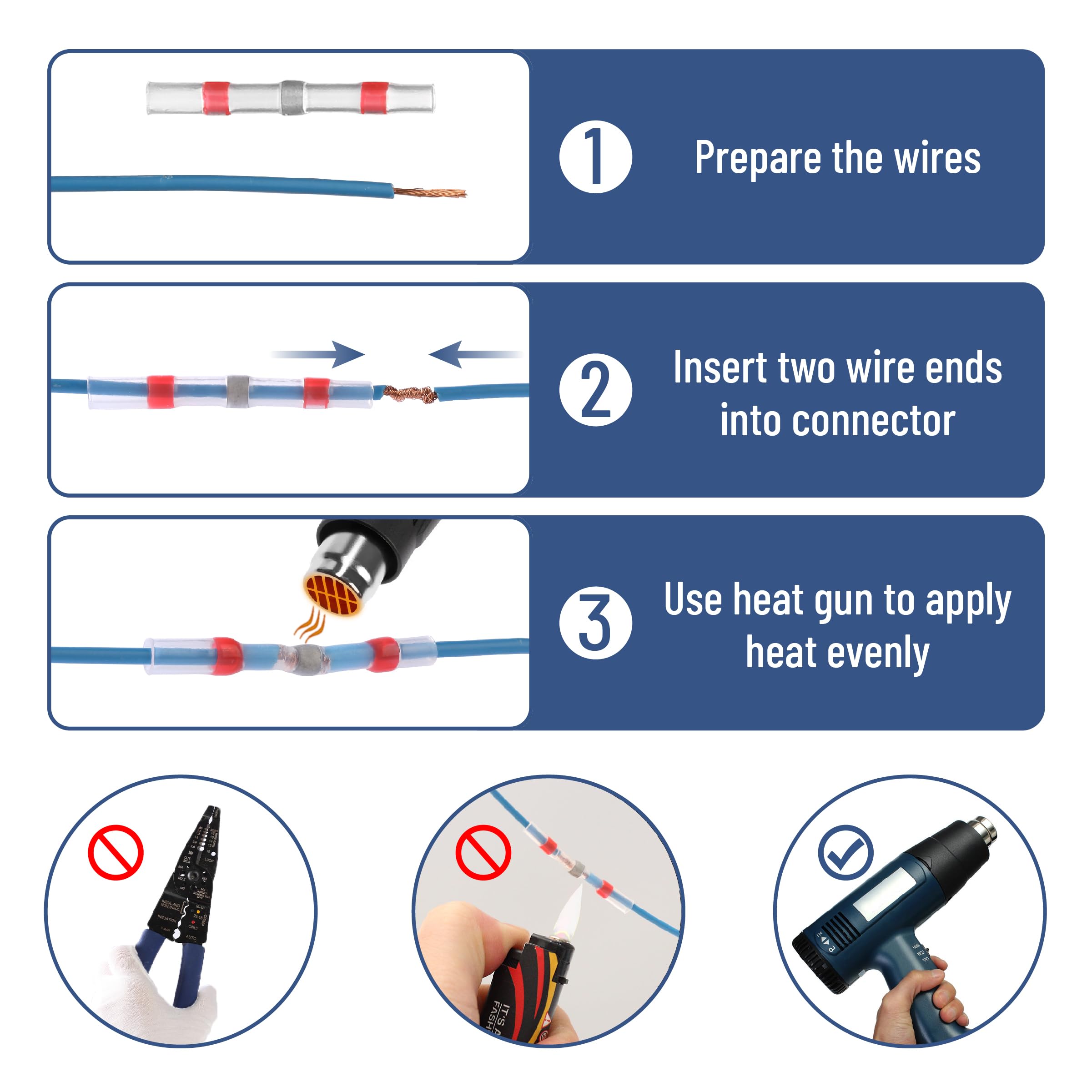 Bates Solder Seal Wire Connectors - 150pcs Waterproof Heat Shrink Butt Connectors Kit for Automotive, Marine & Electrical Repairs | Weatherproof & Secure Wiring Solution