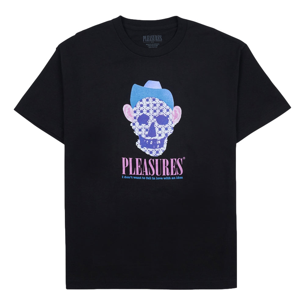PLEASURES Cowboy Graphic T-Shirt for Men - Black Cotton Tee with Western Design | Perfect for Casual Wear, Music Festivals & Western Style Outfits