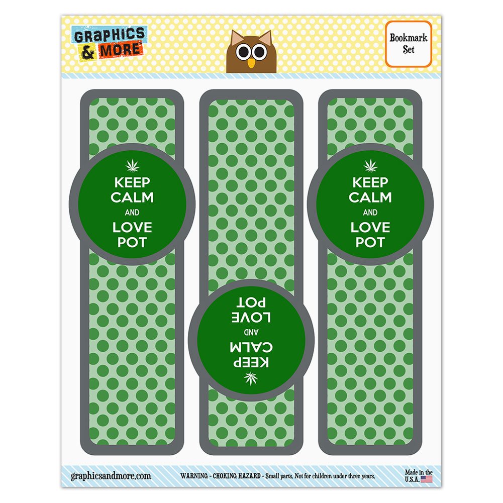 Set of 3 Glossy Laminated Marijuana Leaf Bookmarks - Keep Calm & Love Pot Design - Perfect for Stoners, Cannabis Enthusiasts & Book Lovers - Great for Gifts, Reading Accessories & 420 Celebrations