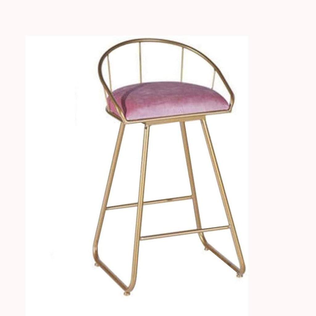 STRAW Wrought Iron Bar Stool with Upholstered Backrest - Pink Vanity Chair for Bedroom, Living Room & Kitchen Counter | Comfortable High Stool for Dining, Makeup & Leisure