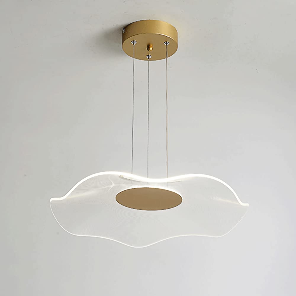 Golden Lotus Leaf Pendant Light - Modern Metal Hanging Lamp with Irregular Acrylic Lampshade, Dimmable LED Chandelier for Dining Room & Kitchen Island Lighting | Perfect for Contemporary Home Decor & Restaurant Ambiance