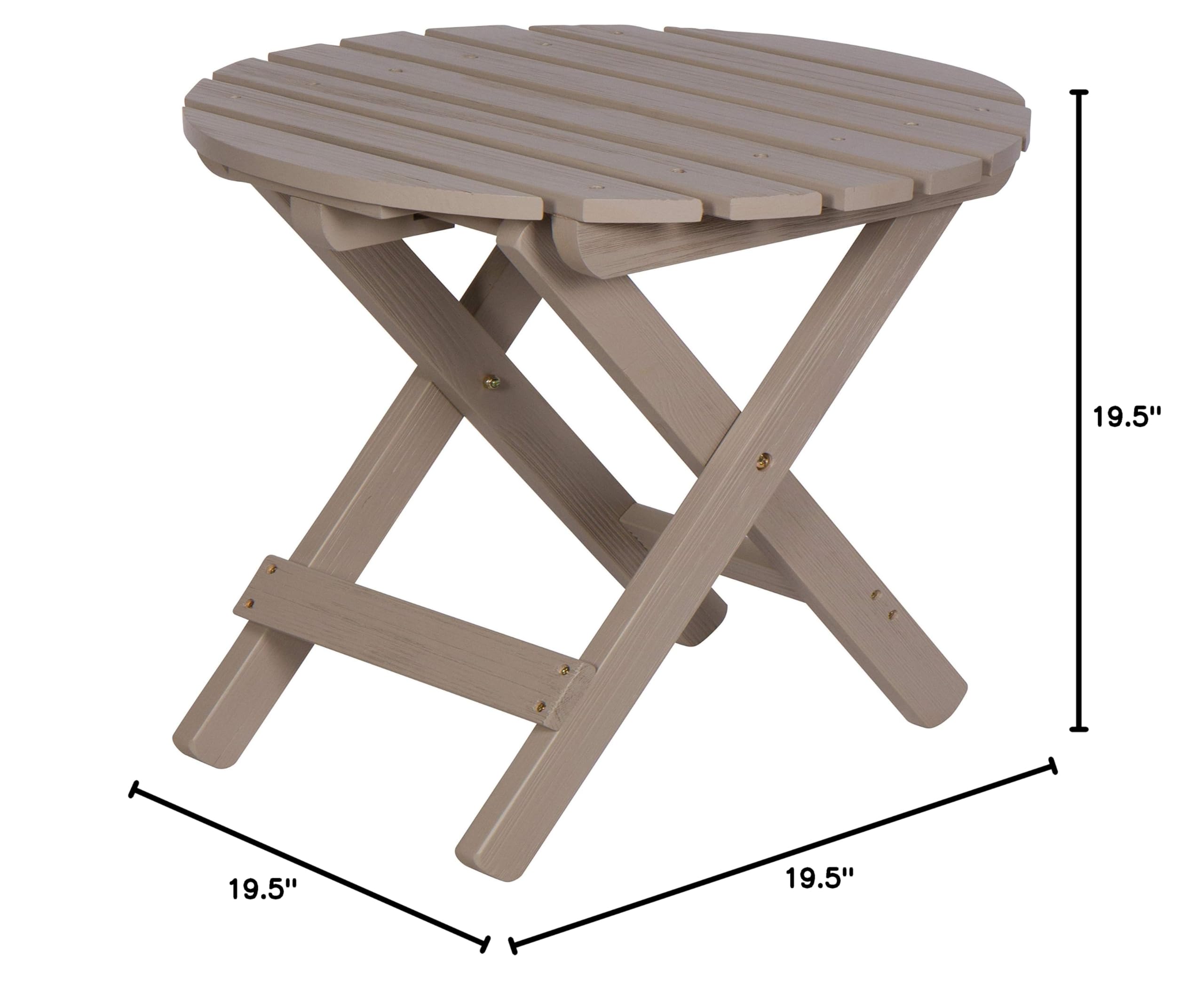 Shine Company Round Wooden Folding Solid Wood Side Table - Outdoor Adirondack Small Patio Table in Graystone - Perfect for Backyard, Garden, Deck & Poolside Use