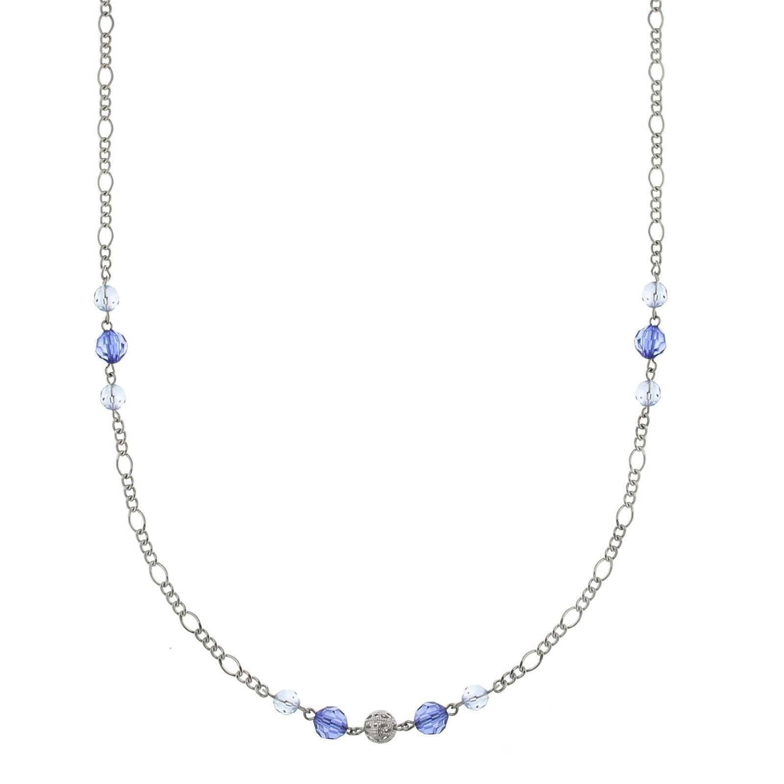 1928 Blue Crystal Filigree Bead Long Necklace - 42 Inch Elegant Slim Chain for Women, Perfect for Evening Dinners, Weddings & Special Occasions