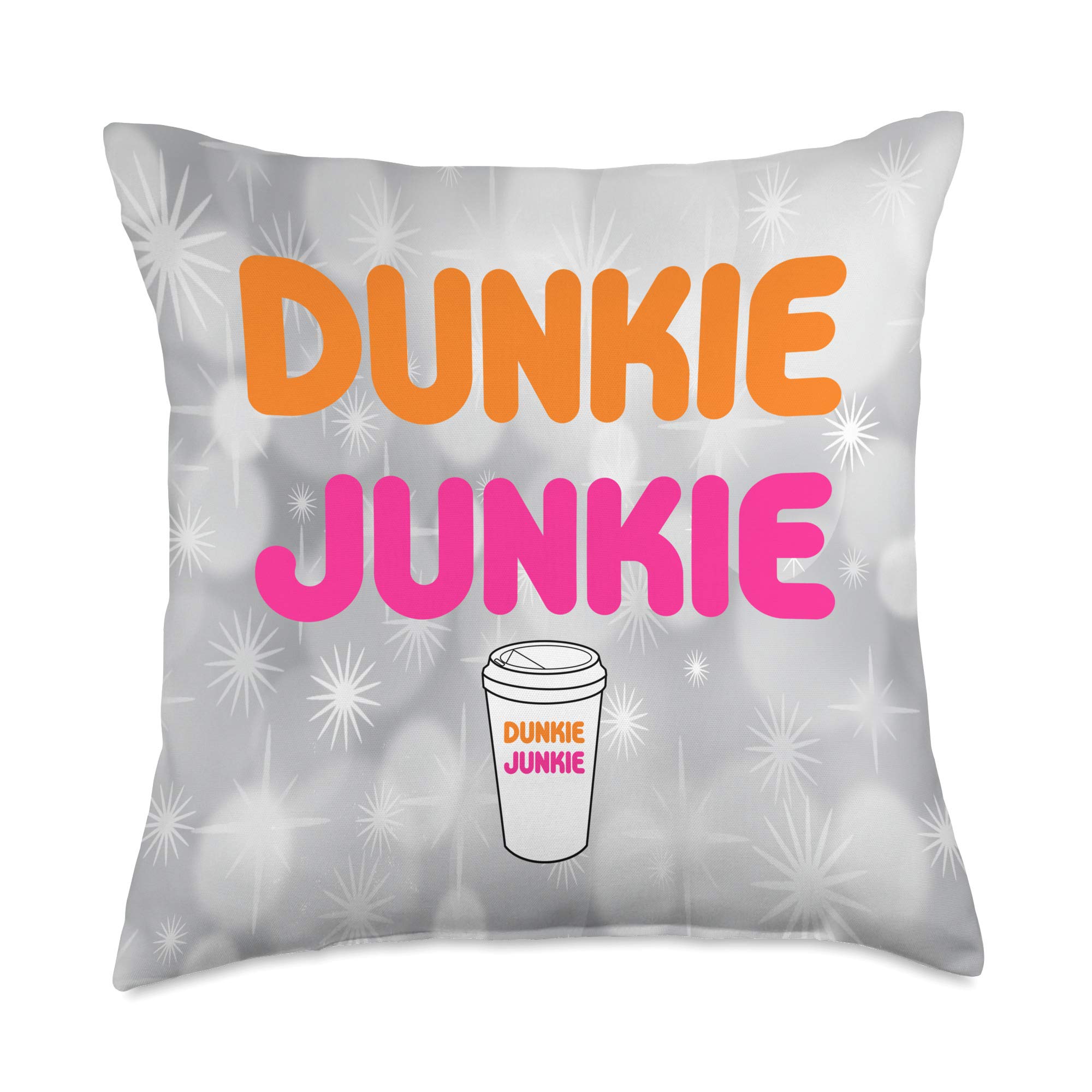 Funny Dunkie Junkie Coffee Lovers Throw Pillow - Humorous Coffee Saying Decorative Cushion for Living Room, Bedroom & Office