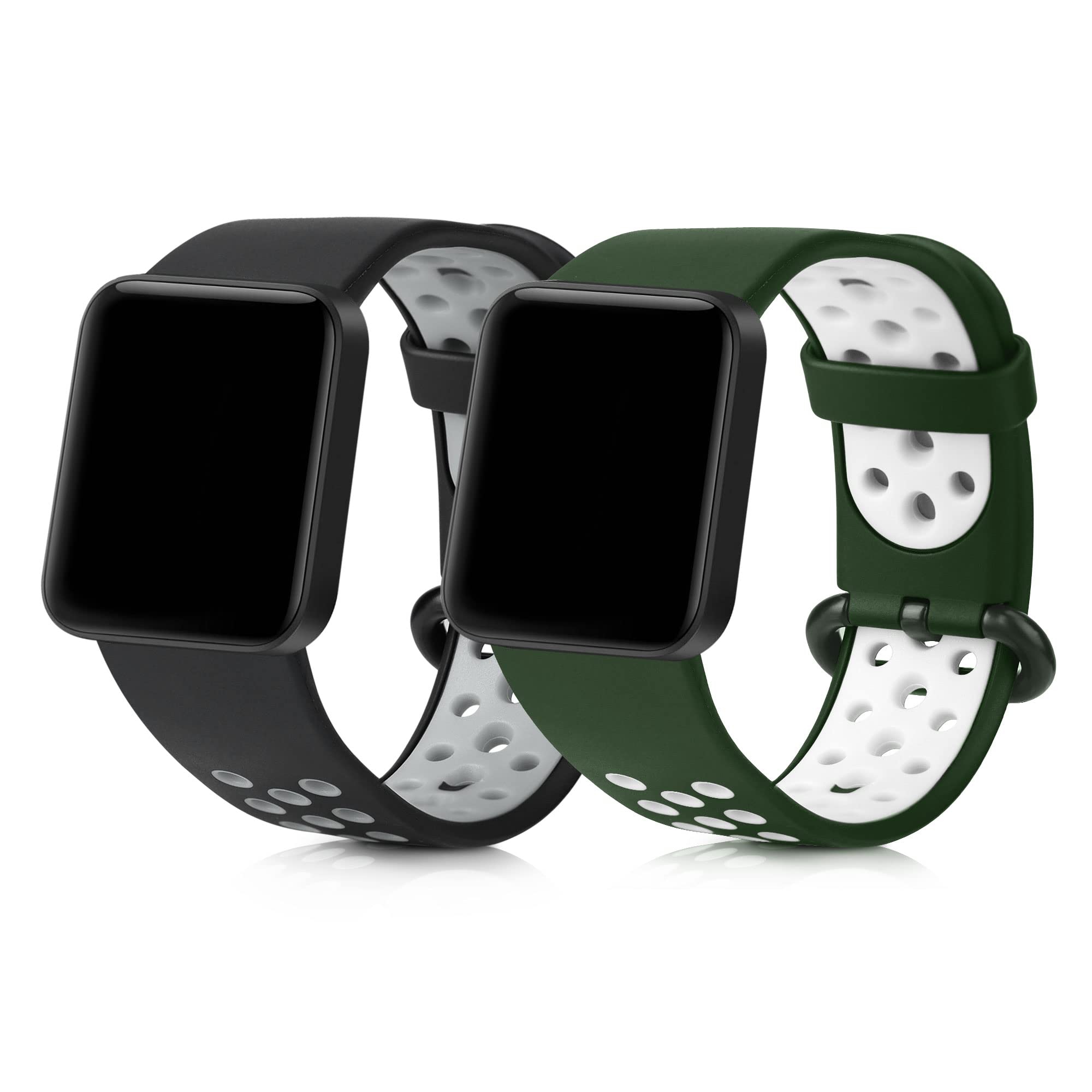 kwmobile 2-Pack Silicone Watch Bands Compatible with Xiaomi Mi Watch Lite & Redmi Watch - Soft Durable Replacement Straps in Black, Grey, Green, White - Perfect for Sports, Workouts & Everyday Wear