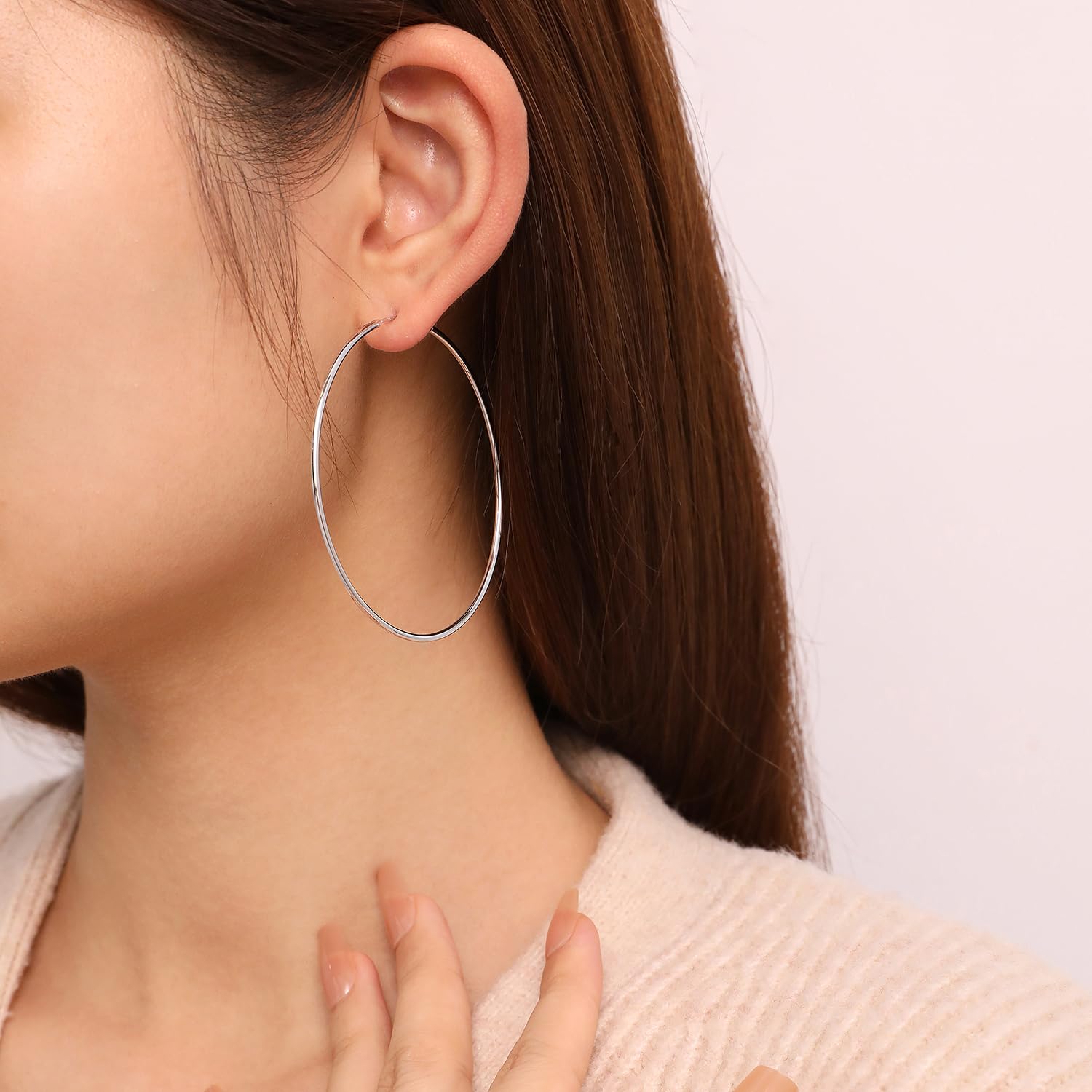 Meissa 925 Sterling Silver Thin Hoop Earrings for Women & Girls - Rose Gold Plated Large Loop Earrings - Lightweight Big Circle Earrings (40mm Diameter) - Perfect for Everyday Wear, Parties & Gifts