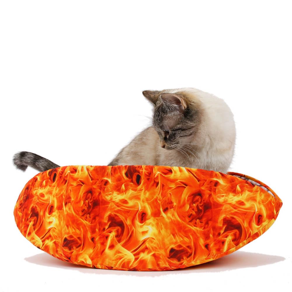 Modern Cat Canoe Bed - Soft & Cozy Fire-Themed Pet Bed for Cats & Kittens - Perfect for Indoor Lounging & Nap Time
