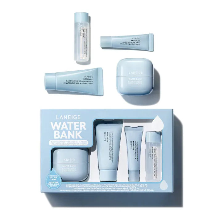 LANEIGE Water Bank Blue Hyaluronic Acid Skincare Set - Hydrating Cleanser & Moisturizer for Dry Skin | Daily Skincare Routine, Travel Essentials, Gift for Her