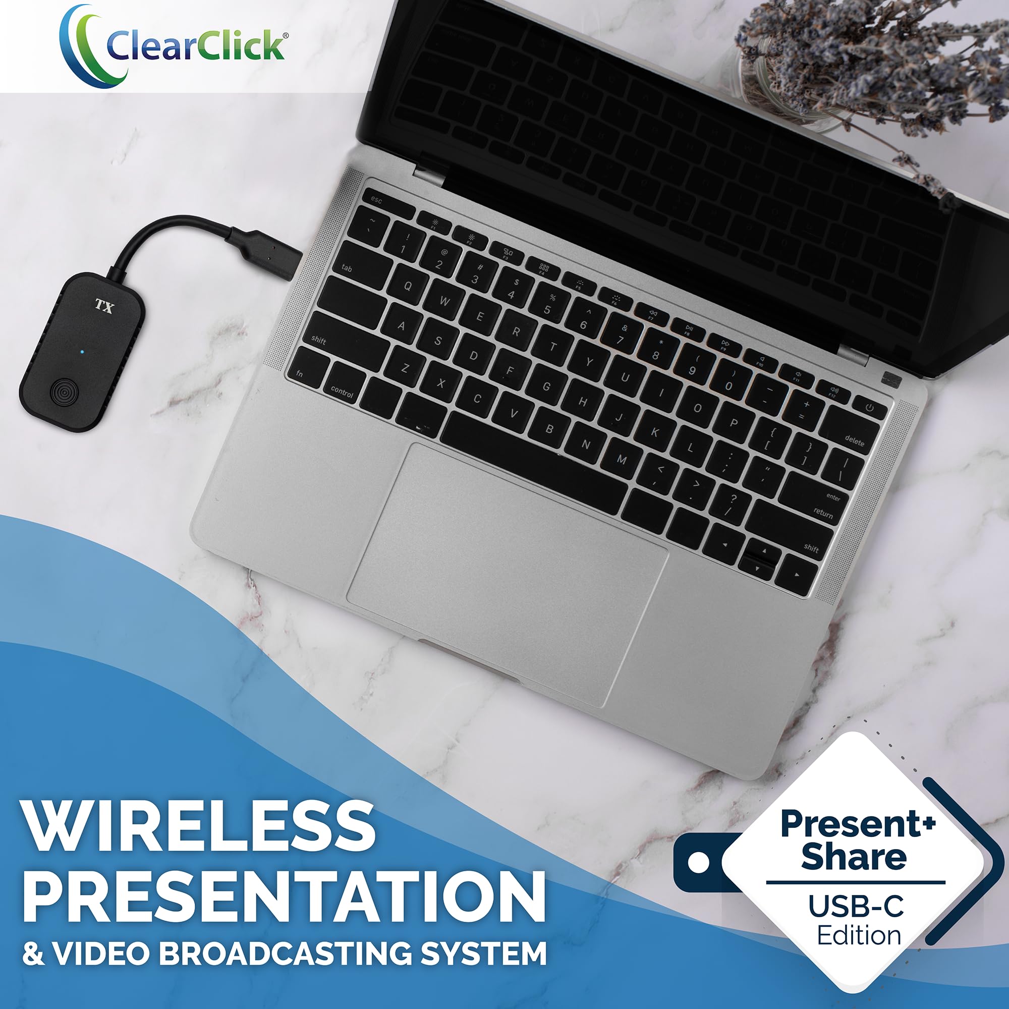 ClearClick Present+Share (USB-C Edition) - Wireless Presentation System for Laptops & Smartphones | 2 USB-C Transmitters & 1 HDMI Receiver | Perfect for Meetings, Classrooms & Remote Presentations