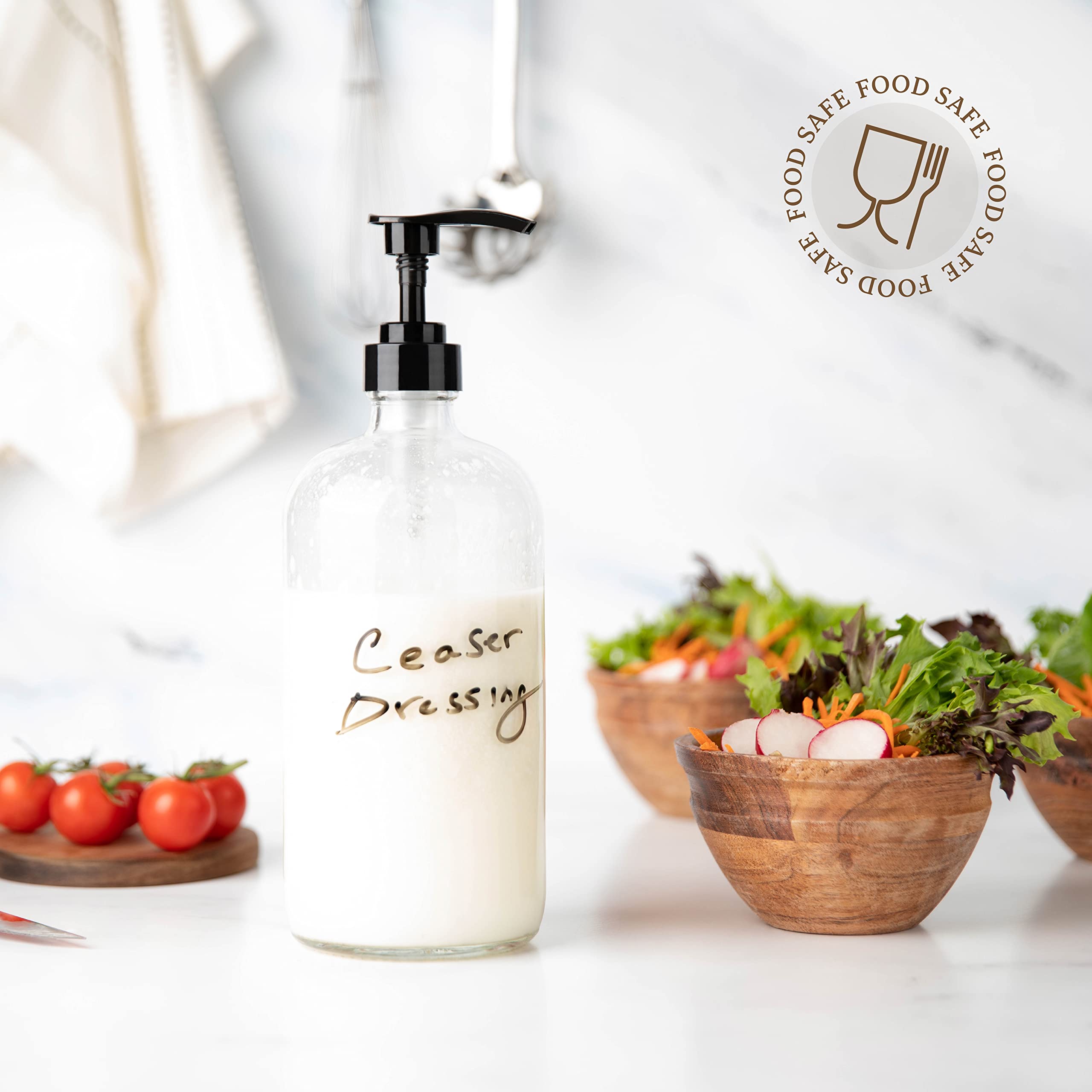 Kitchentoolz Large 32oz Glass Reusable Shampoo Bottle with Pump Dispenser - Eco-Friendly Refillable Container for Shower, Bathroom & Salon Use