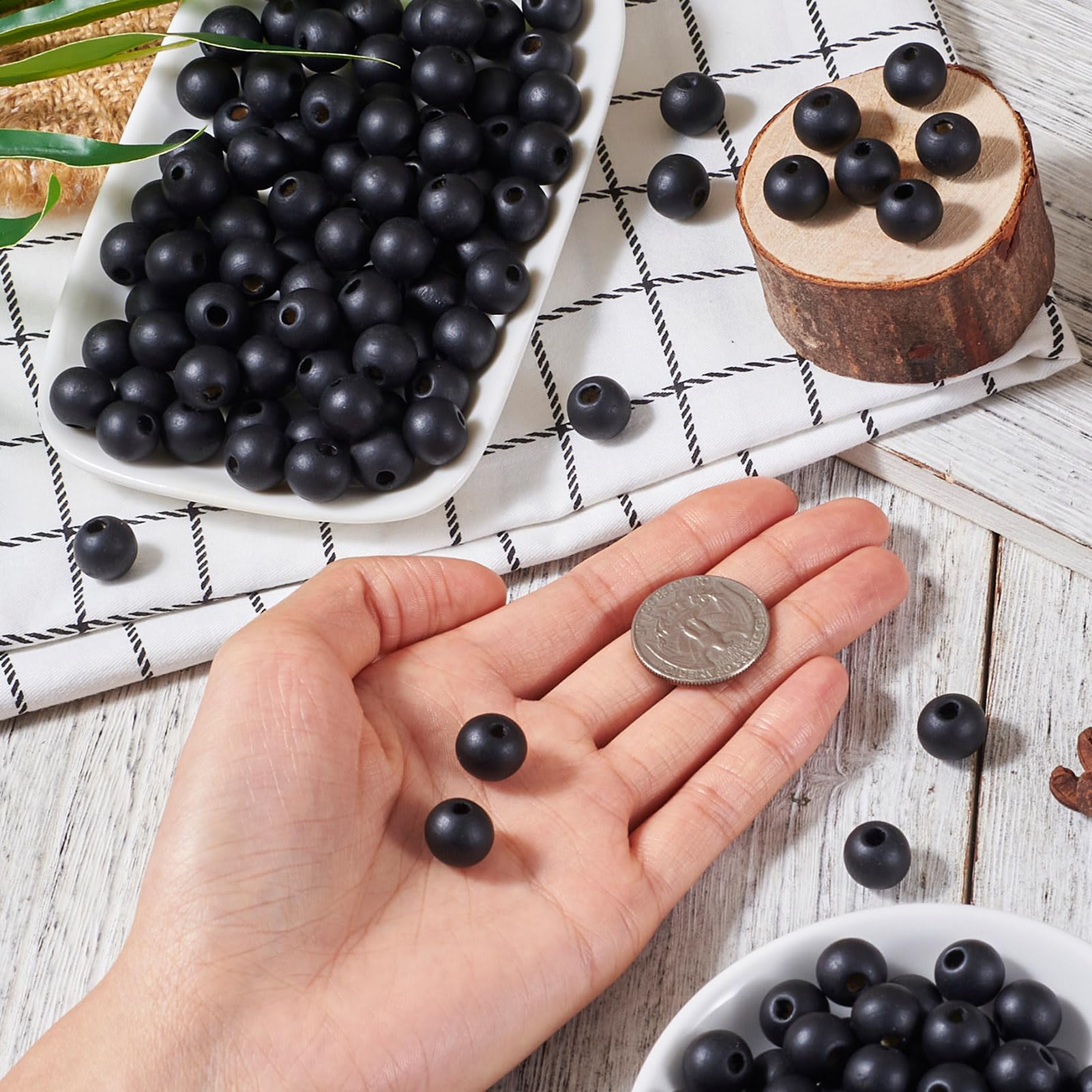 Craftdady 12mm Large Hole Black Round Wood Beads - 200pcs Natural Wooden Ball Loose Beads for Jewelry Making (4mm Hole) - DIY Necklaces, Bracelets & Home Decor Crafts