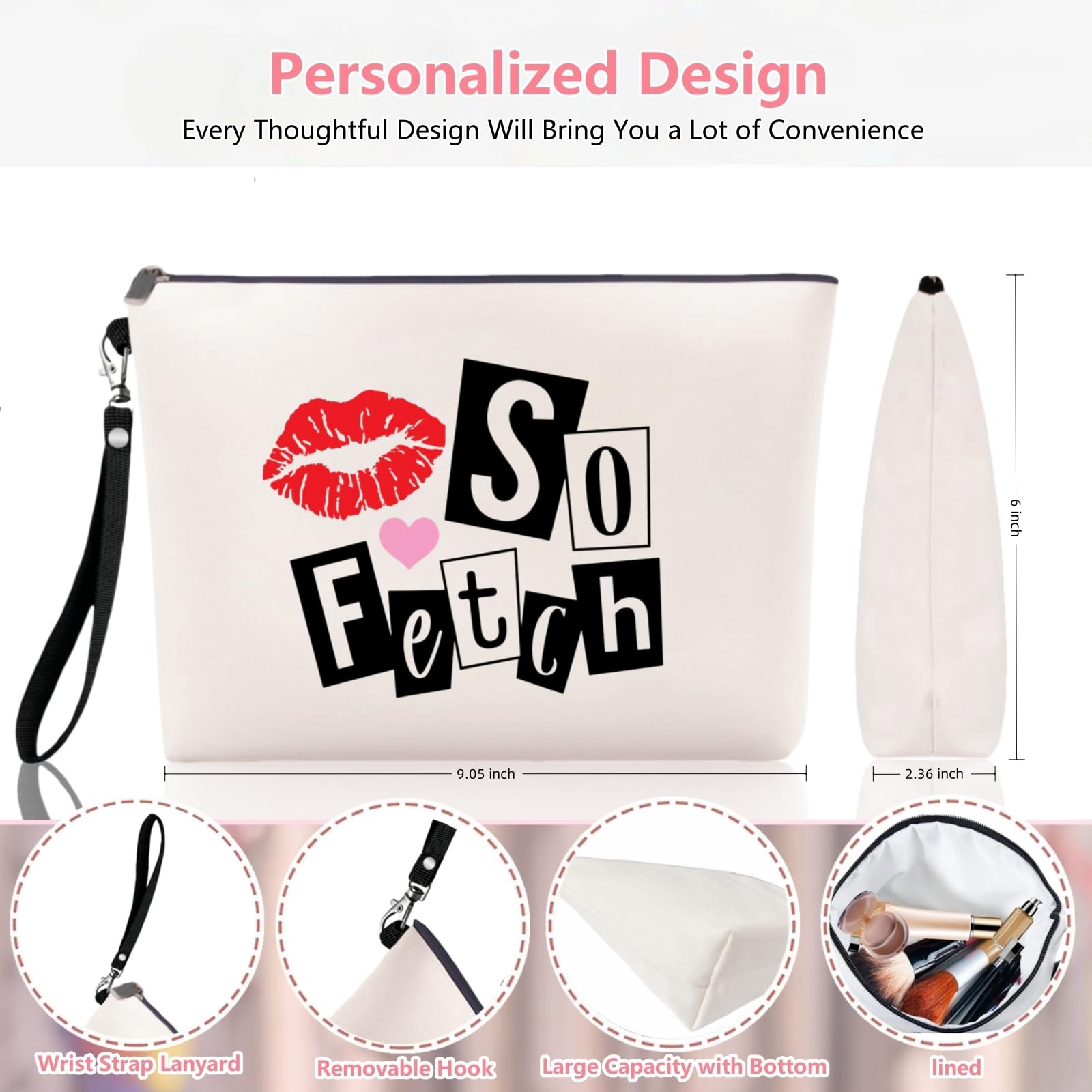 Personalized Canvas Makeup Bag for Women - Wristband Lanyard, Travel Toiletry & Cosmetic Organizer - Perfect Gift for Sister Birthday, Bridesmaids, Travel Essentials (Ideal for Daily Use, Gym, Vacation & Gift Giving)