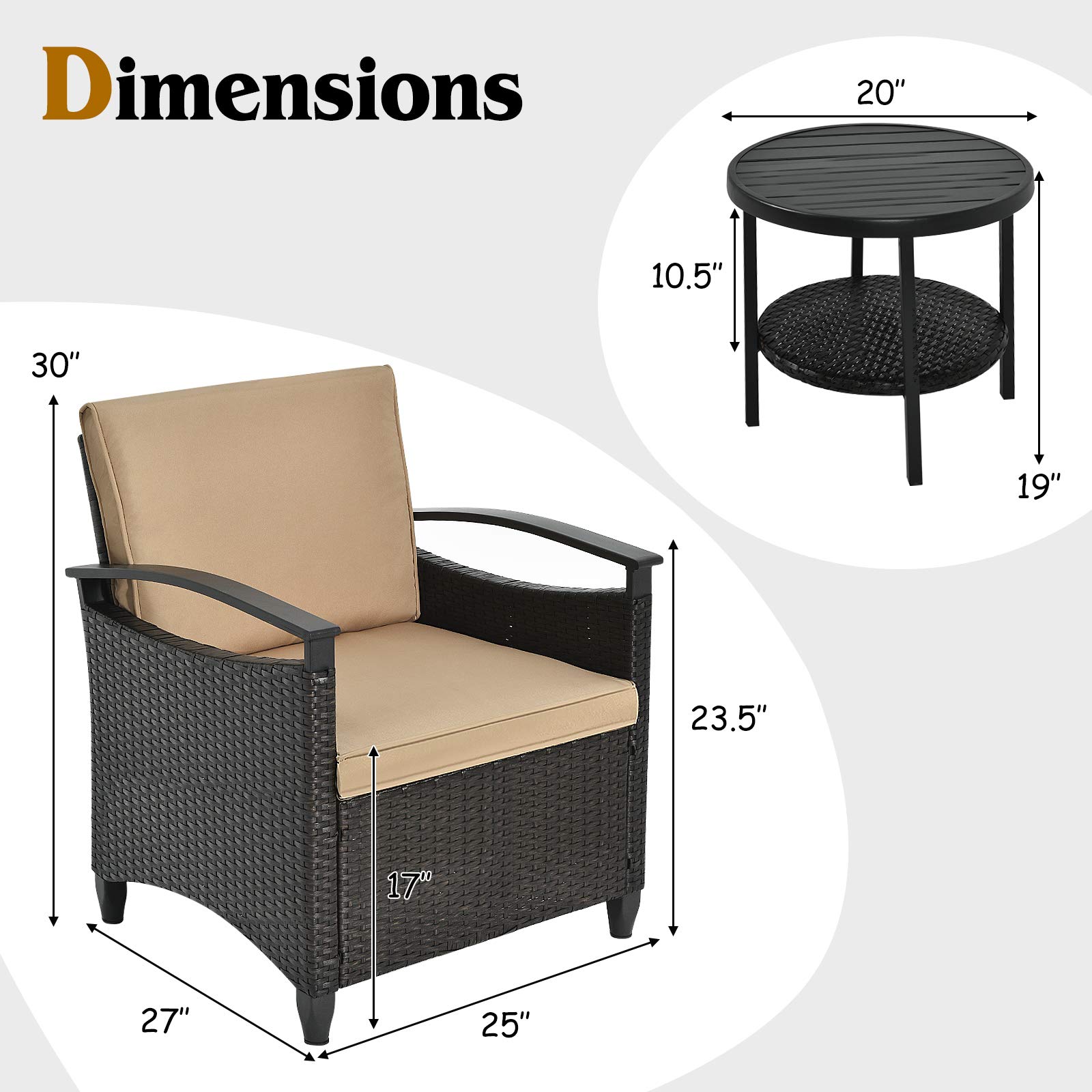 Tangkula 3-Piece Rattan Patio Furniture Set with Coffee Table - Outdoor Wicker Sofa Conversation Set with Cushions, Durable Steel Frame - Perfect for Garden, Backyard, Balcony, Poolside & Outdoor Entertaining