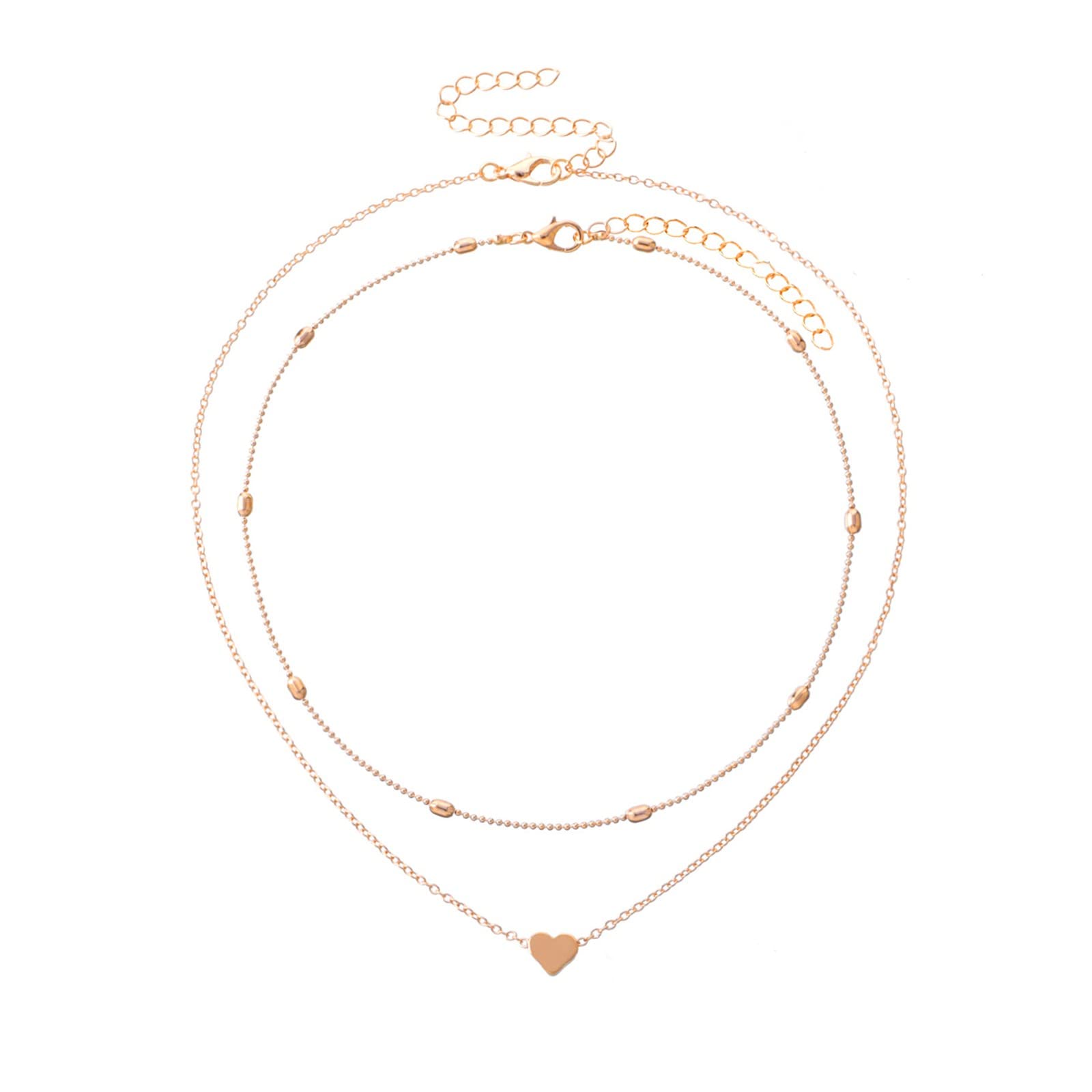 Elegant Women's Y-Necklace Set - 2PC Heart Beaded Pendant Choker & Single Layer Necklace with Zircon Crystal, Double Buckle Chain for Trendy Girls | Perfect for Date Night, Parties & Everyday Wear