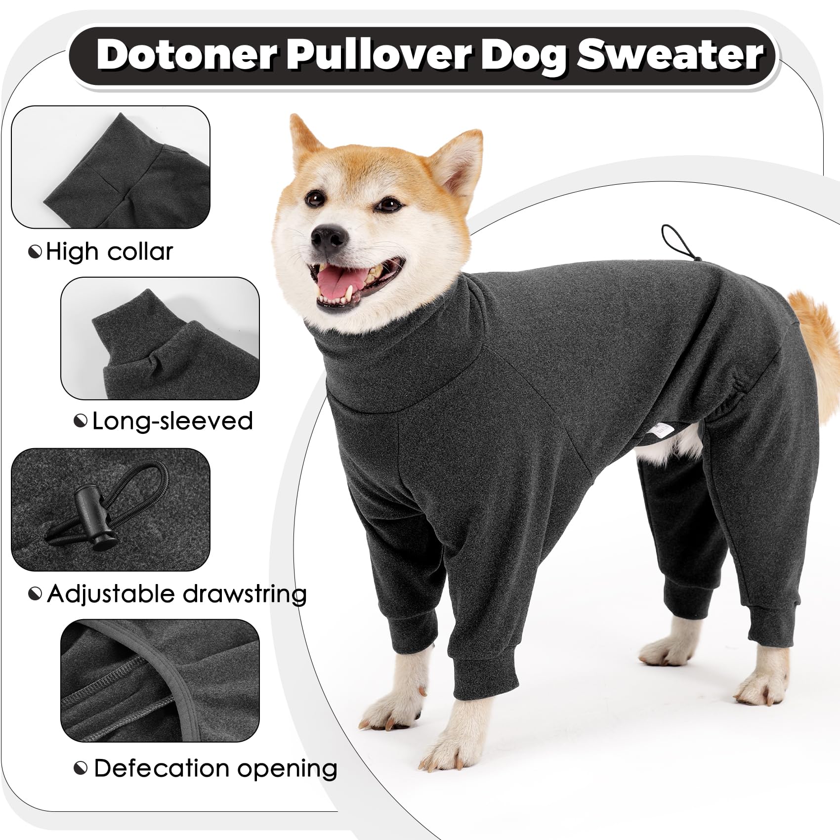 Dotoner High Collar Pullover Dog Sweater with Leash Hole - Warm Winter Vest for Large Dogs, Long Sleeve Dog Sweatshirt for Indoor & Outdoor Use - Perfect for Cold Weather Walks, Park Visits, and Cozy Home Wear