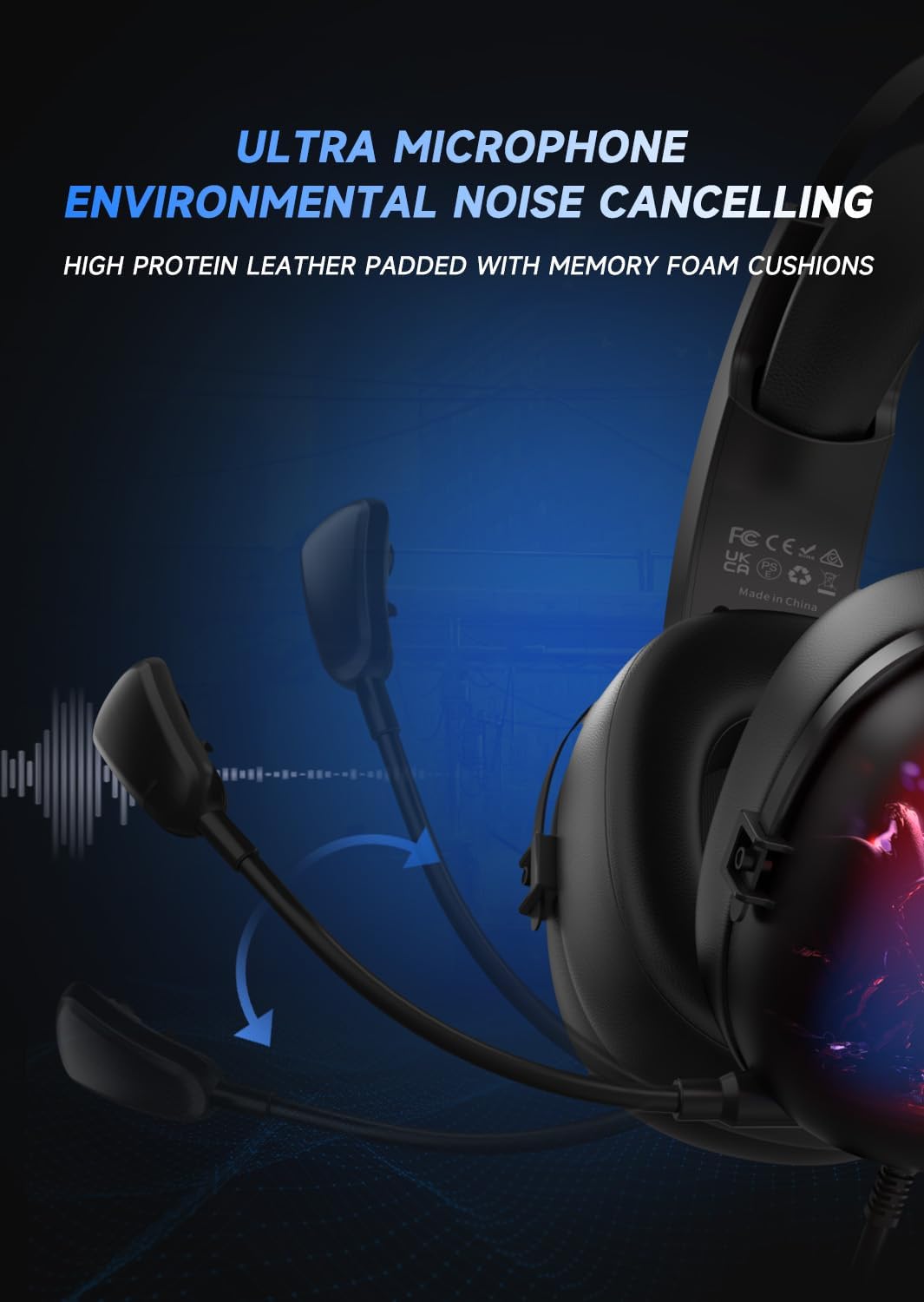 RYR USB Gaming Headset for PC & PS5 - Noise Cancelling Mic, 7.1 Surround Sound, RGB Lighting, 50mm Drivers - Wired Headphones for PS4, Mac, Laptop (Black) | Perfect for Competitive Gaming & Streaming