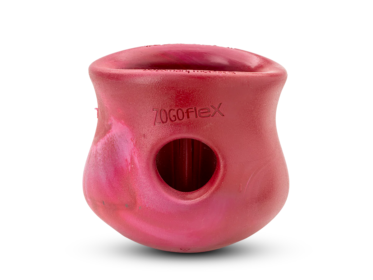 Interactive Puzzle Dog Toy - Food Dispensing Chew Toy for Mental Stimulation | Zogoflex Toppl in Holiday Red | Great for Boredom Relief & Training Treats