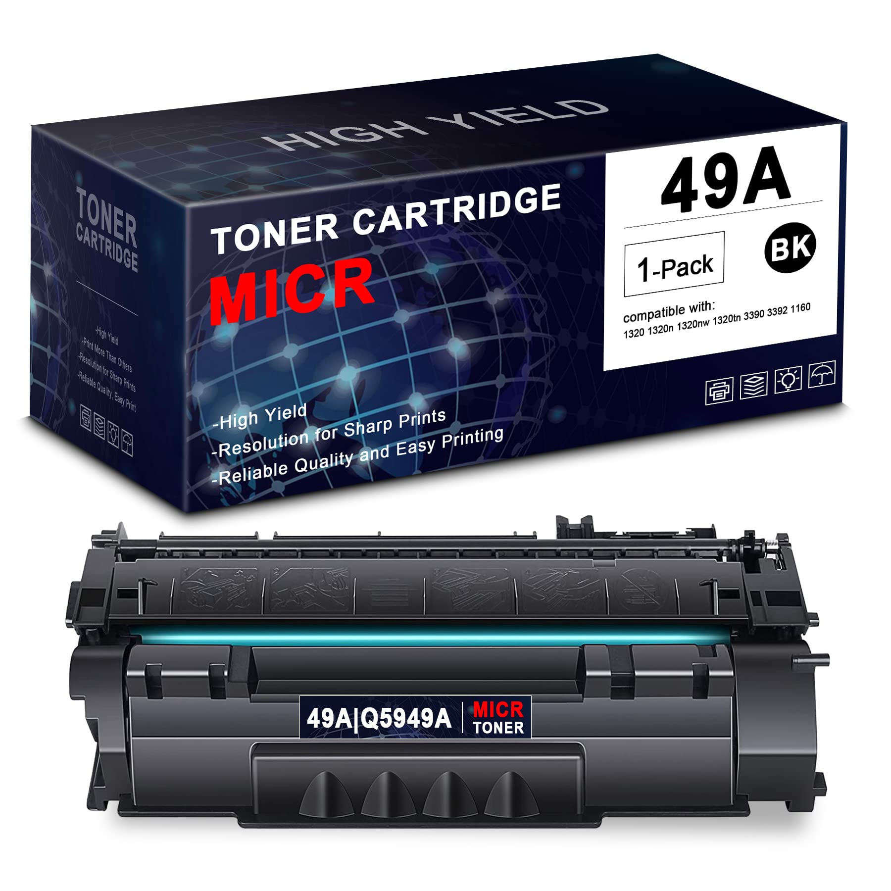 BERYINK Compatible 49A MICR Toner Cartridge - HP Q5949A Replacement for 1320/1320n/1320nw/1320tn/3390/3392/1160 Printers (1-Pack, Black) | High-Yield Printing for Checks & Secure Documents