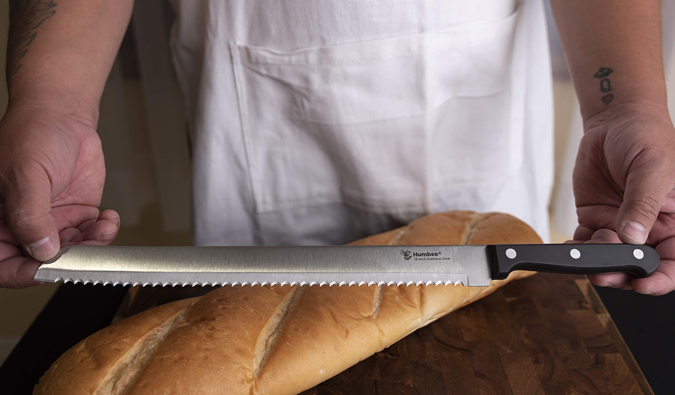 12 Inch Serrated Bread Knife with Wave Edge Blade - Perfect for Slicing Bread, Cakes, and Pastries - Ideal for Home Bakers and Professional Chefs