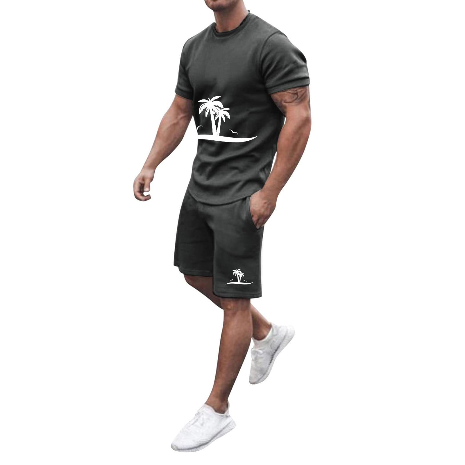 Men's 2-Piece Gym Short Sets - Muscle Crew Neck Short Sleeve Running T-Shirt & Athletic Shorts - 3D Digital Print Casual Sportswear for Workout, Jogging & Streetwear Fashion