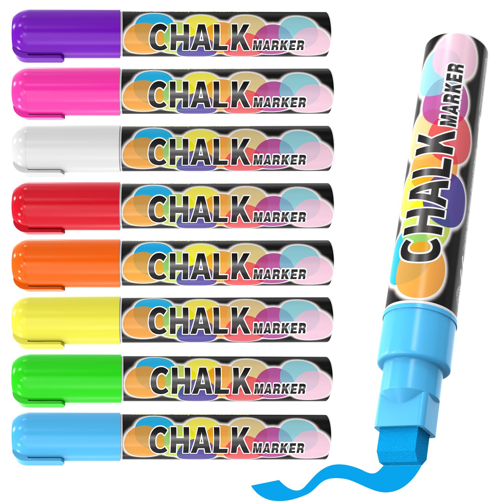 MaxGear 10mm Liquid Chalk Markers - 8 Vibrant Colors for Car Windows, Chalkboards & Glass - Wet Erase Washable Markers with Thick 10mm Tip - Perfect for Car Decorations, Restaurant Menus, Store Signs & Classroom Activities (8-Pack)