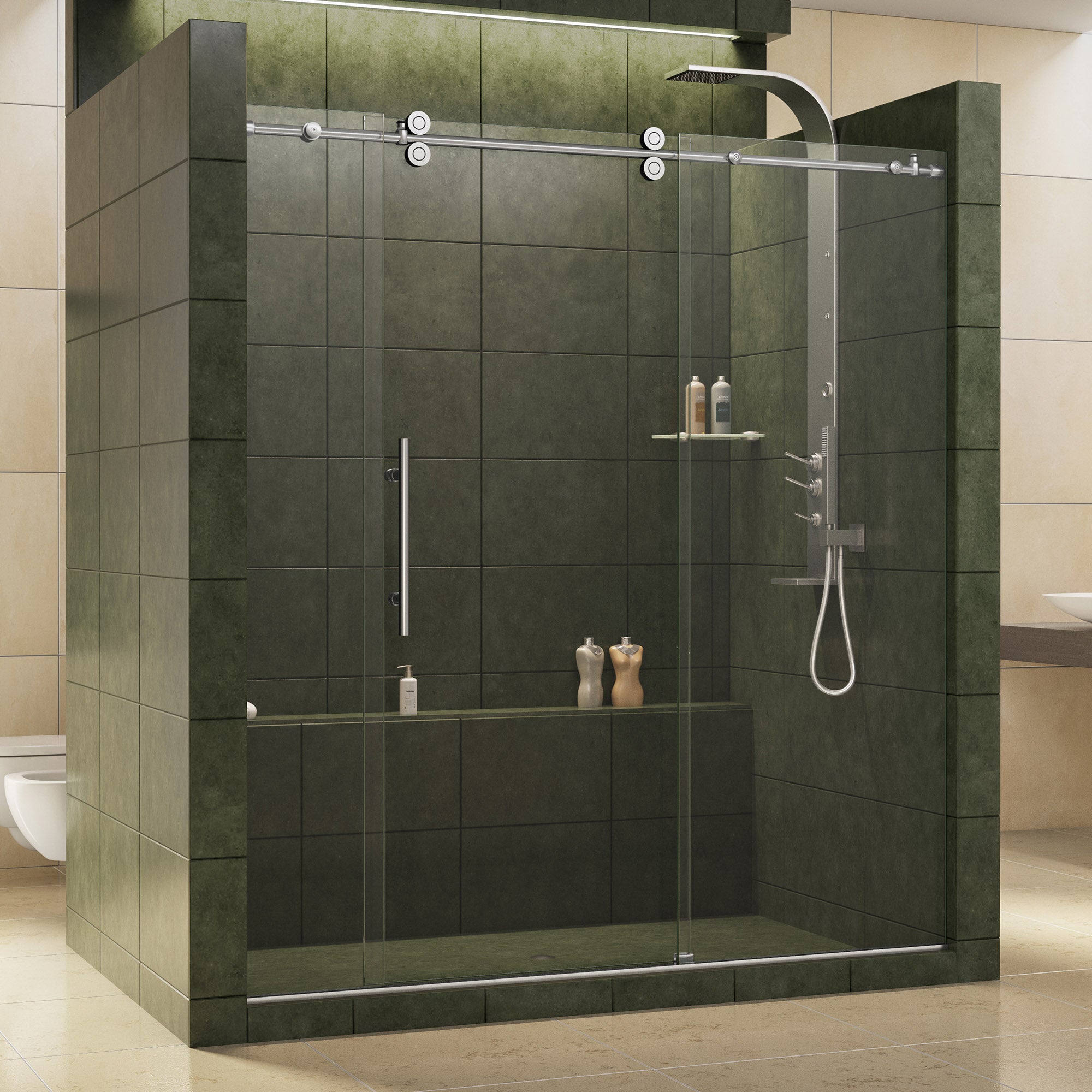 DreamLine Enigma 68 72 in. W x 79 in. H Fully Frameless Sliding Shower Door