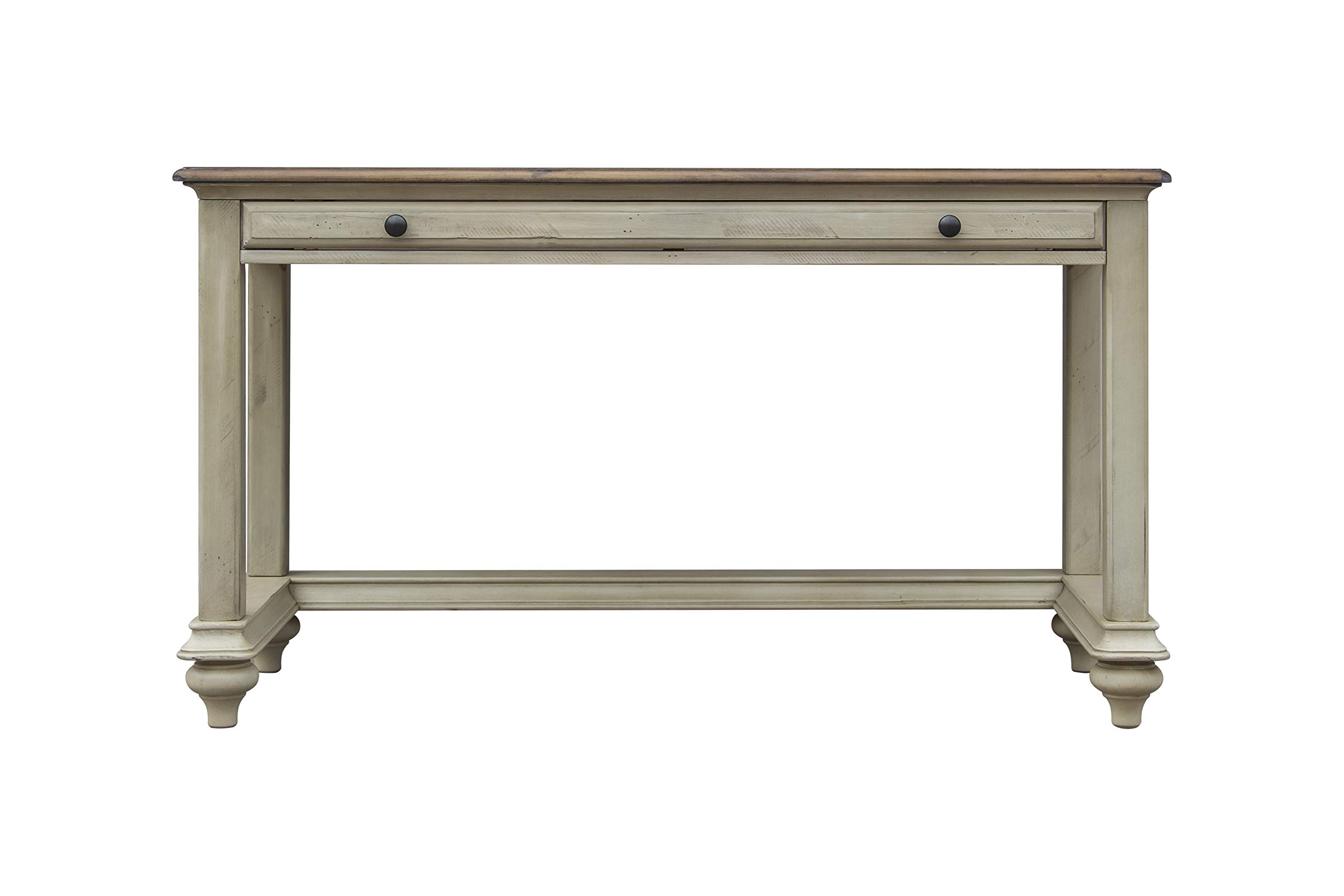 Sunset Trading Shades of Sand Computer Desk in Antique White & Natural Walnut - Perfect for Home Office, Study Room & Workspace