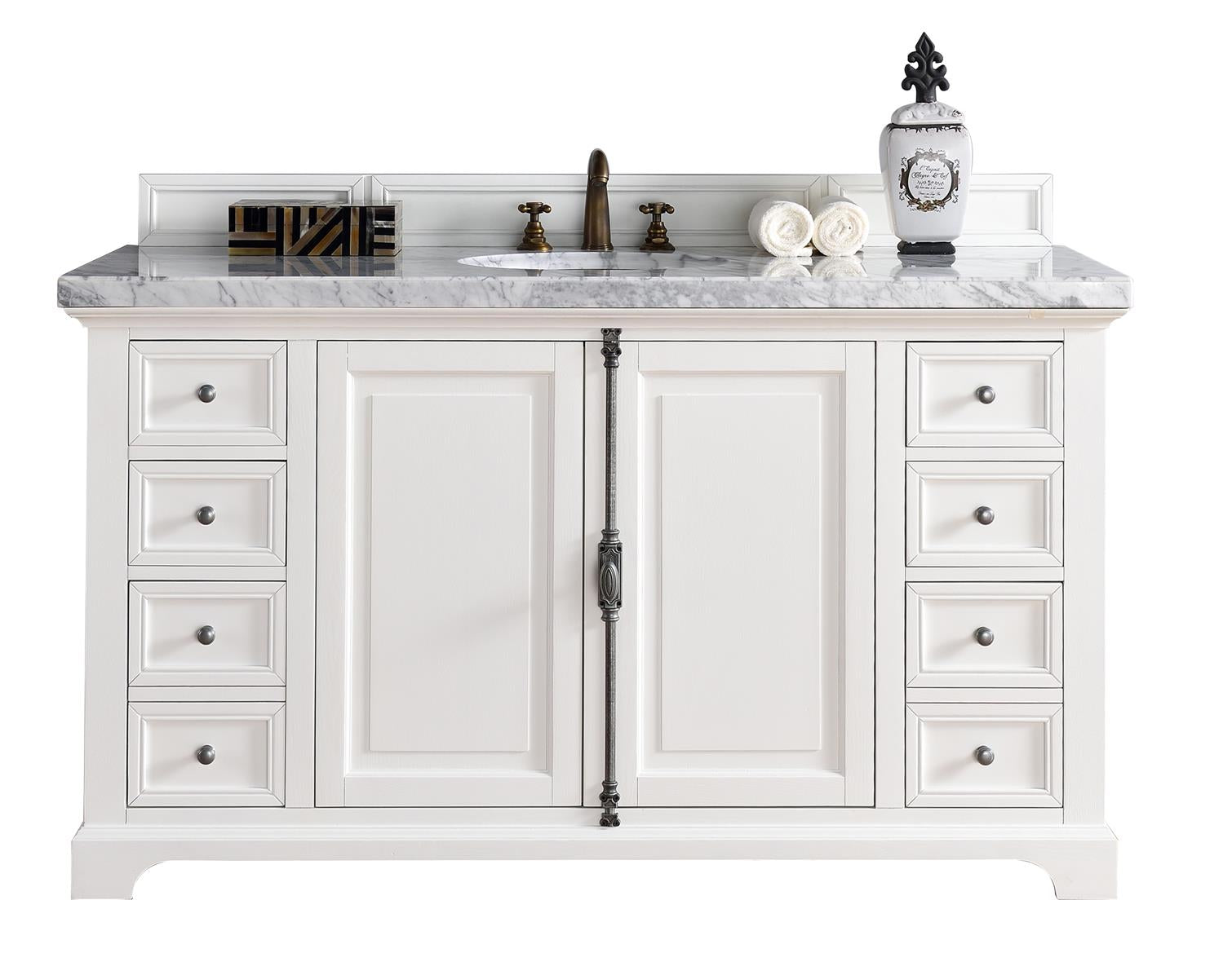 Providence 60 Inch White Single Bathroom Vanity with 3CM Carrara Marble Top - Perfect for Modern Master Bathrooms & Powder Rooms