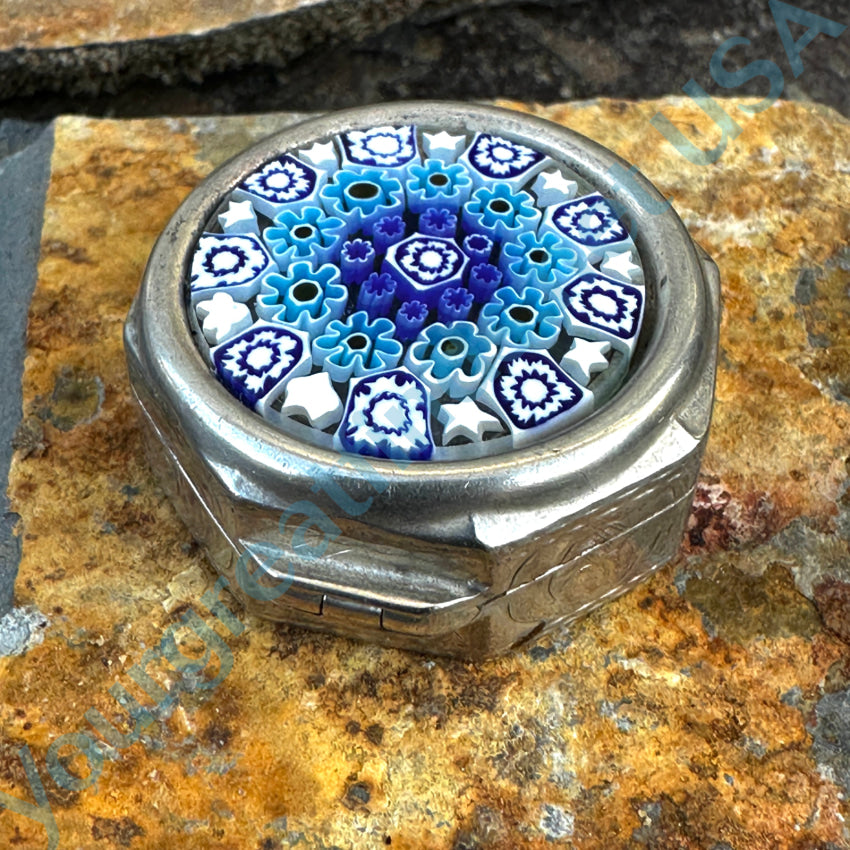 Vintage Italian Sterling Silver Murano Millefiori Pill Box - Elegant Jewelry Storage & Travel Essential for Women's Accessories