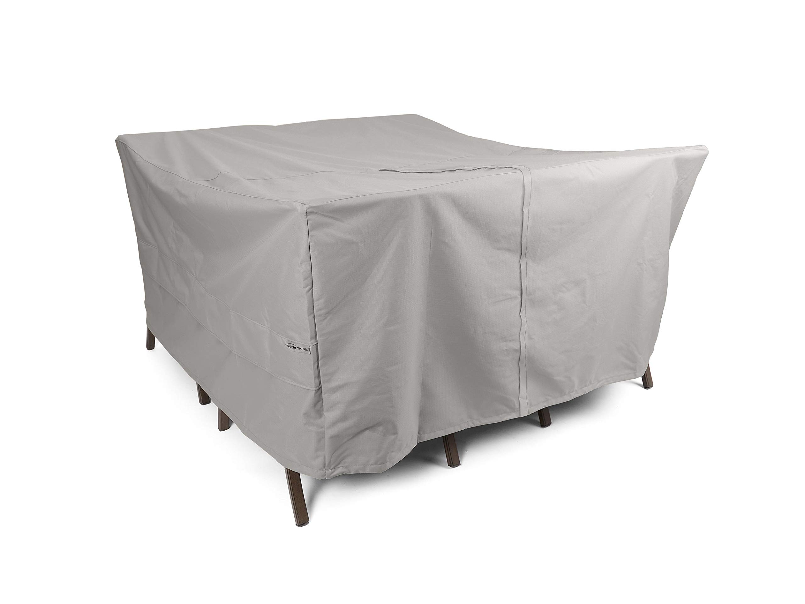 Heavy-Duty Polyester Square Dining Table & Chair Cover Set - Weatherproof, UV Resistant with Drawcord Hem & Umbrella Hole - Perfect for Patio, Deck, and Outdoor Furniture Protection (Ripstop Grey)