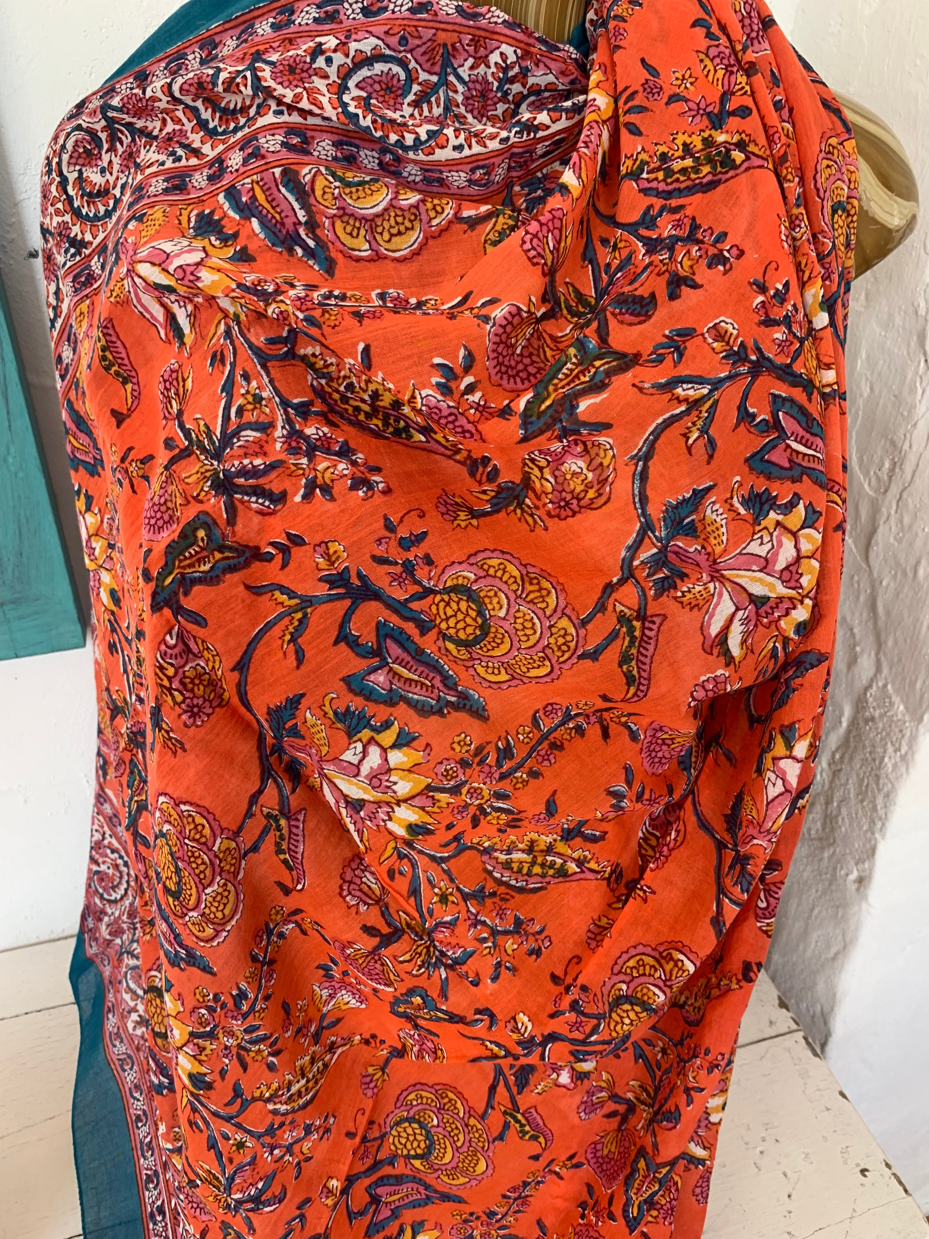 Stylish Block Print Cotton Sarong Pareo Shawl - New Collection for Beach, Pool & Summer Fashion