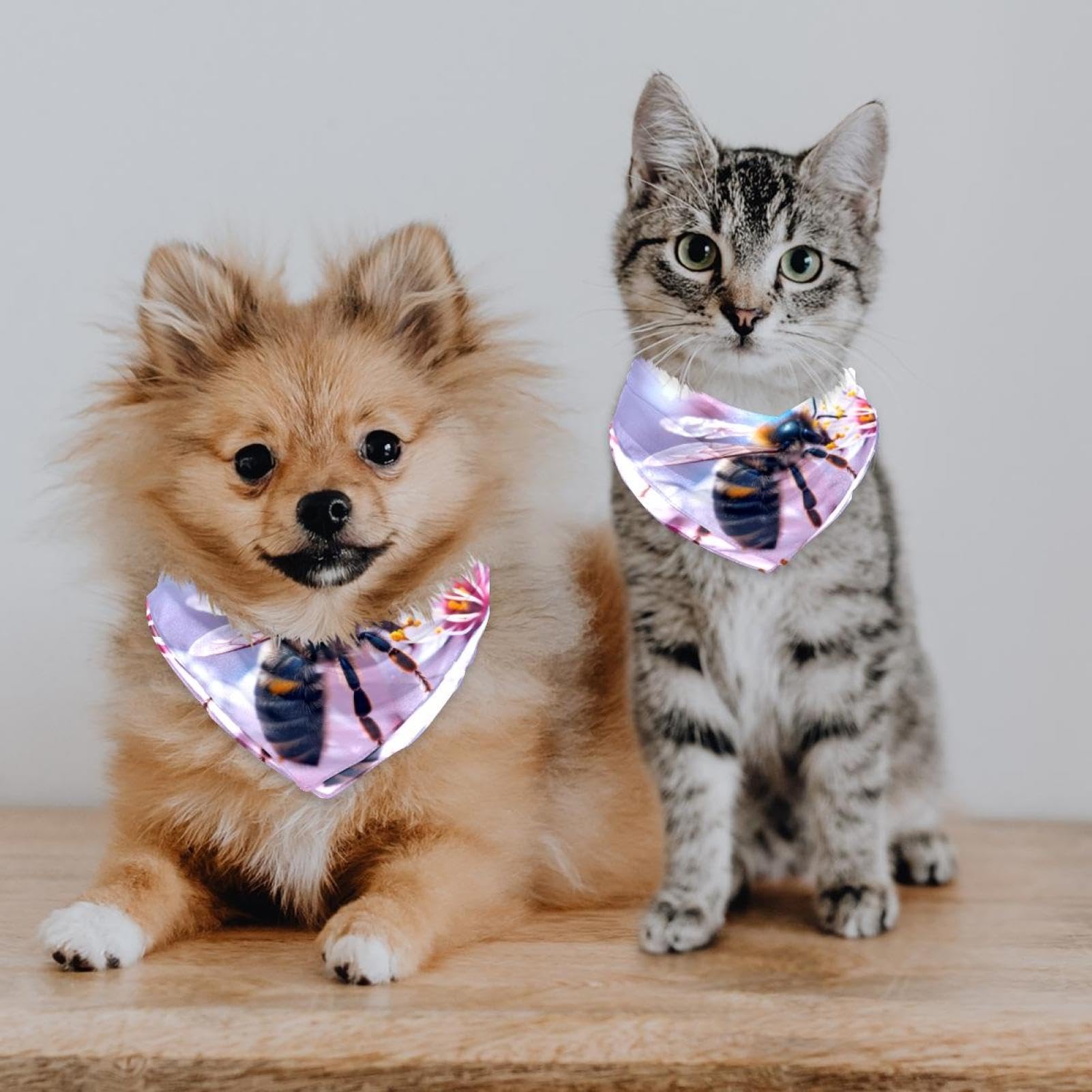 2-Piece Dog Bandanas - Bee Flower Pattern Pet Bandana & Scarf Set for Weddings, Photos & Special Occasions | Cute Square Bibs Dog Accessories for Small & Large Breeds