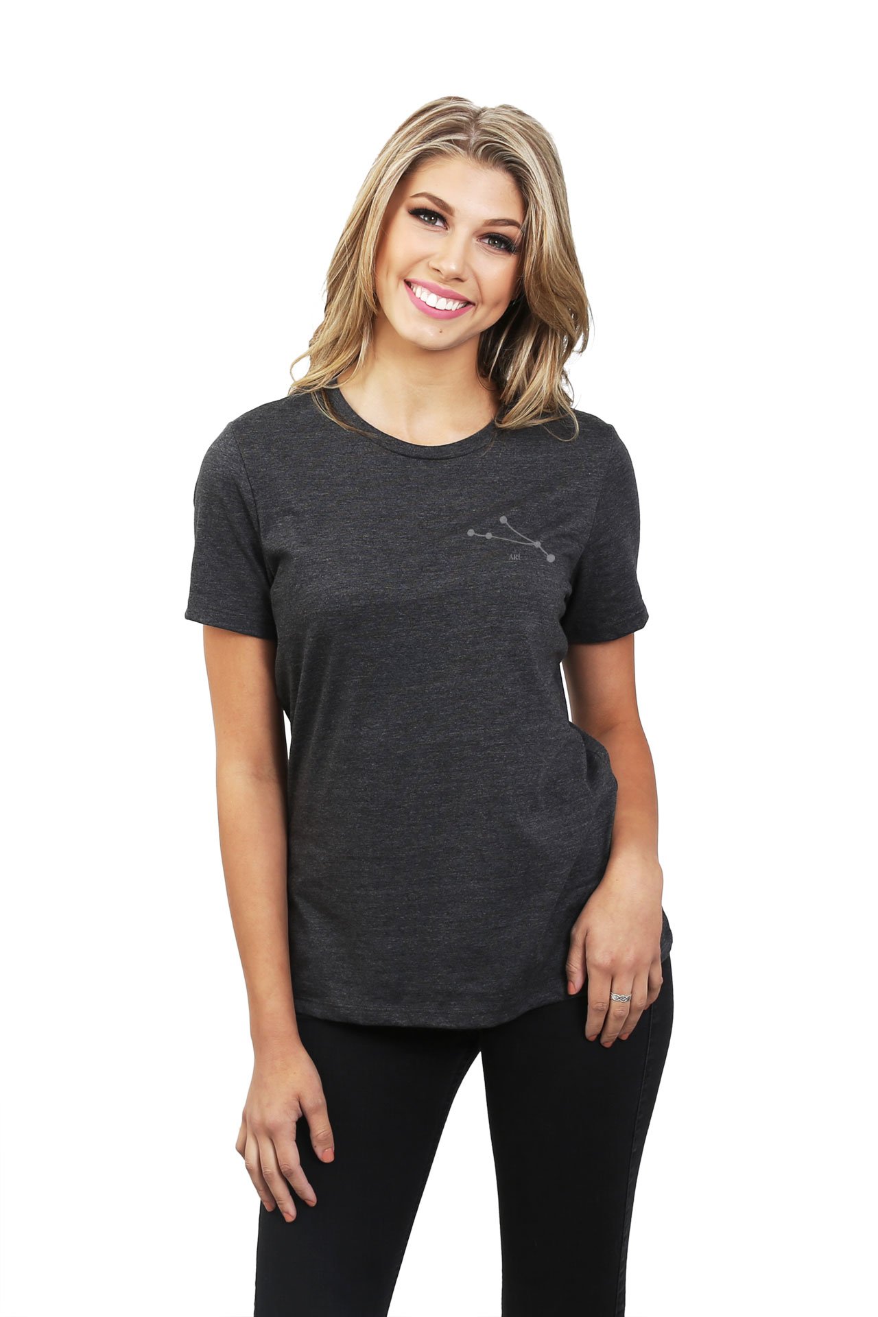 Aries Zodiac Sign Women's Fashion Relaxed T-Shirt - Soft Cotton Graphic Tee in Charcoal Grey | Perfect for Casual Wear, Birthday Gifts & Horoscope Lovers