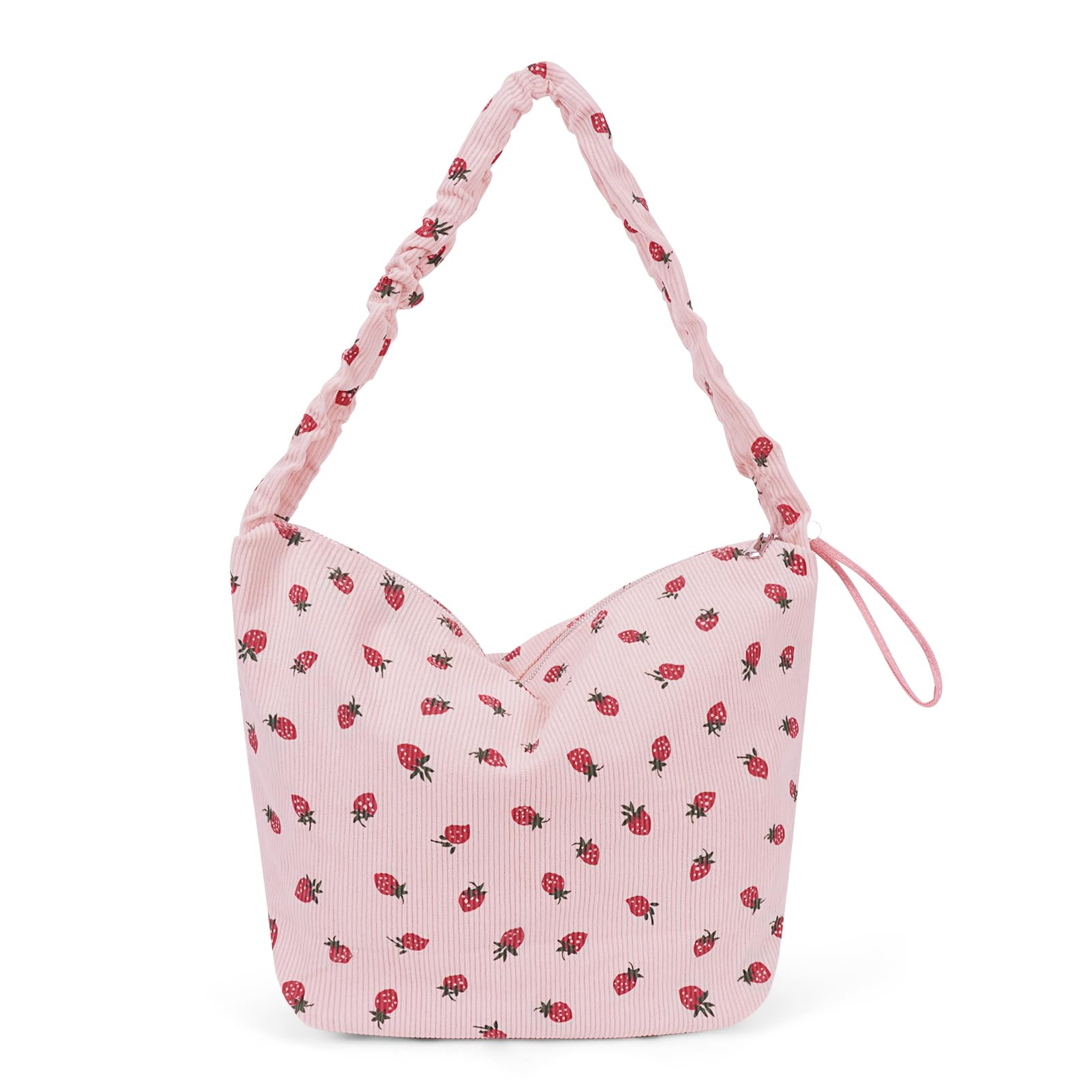 Stylish Corduroy Strawberry Tote Bag for Women - Cute Zippered Shoulder Purse & Hobo Bag | Perfect for Work, Shopping & Casual Outings