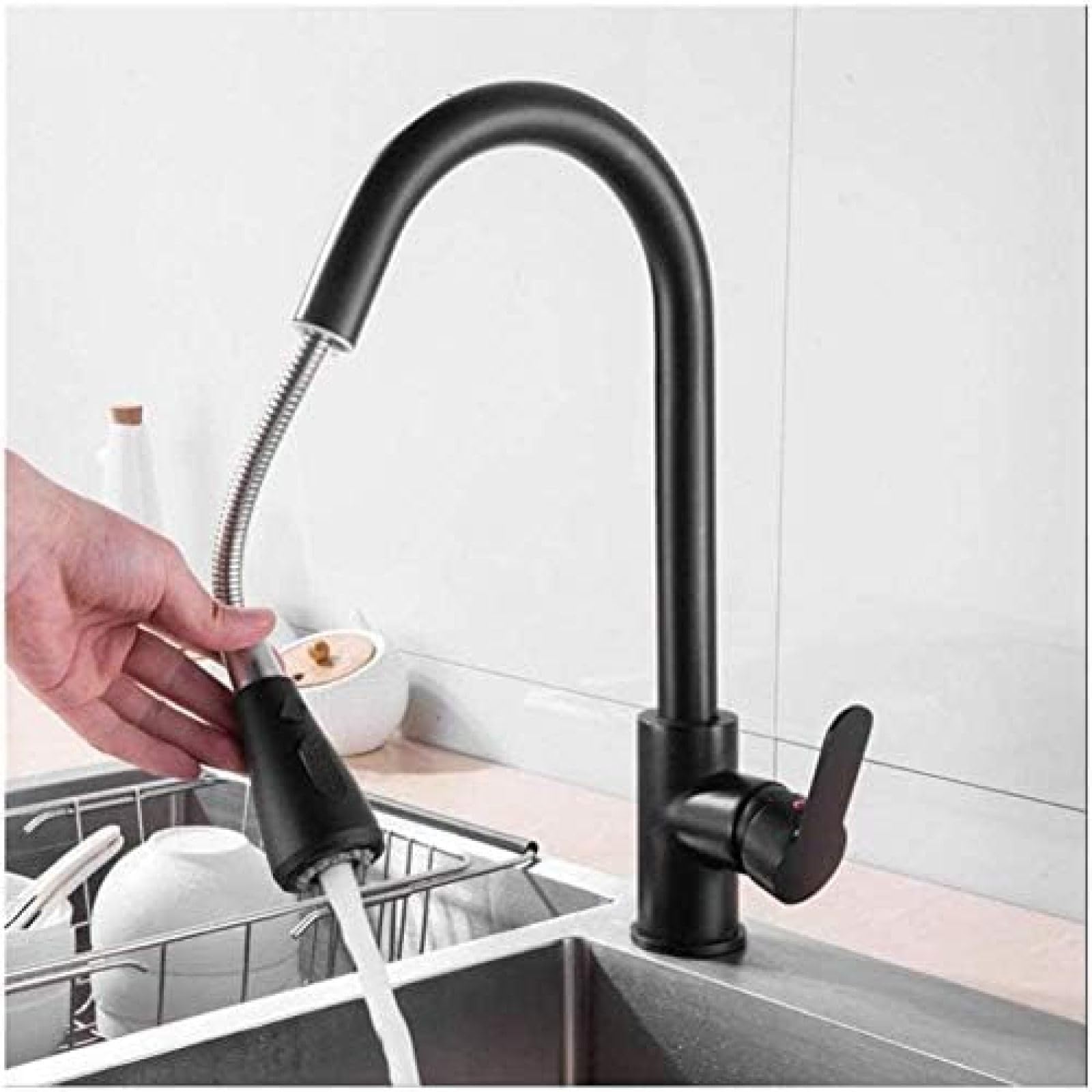 CRJUS Black Pull-Out Kitchen Faucet with 360° Rotation - Modern Sink Mixer Tap for Easy Washing & Cooking | Perfect for Home, Restaurant & Commercial Kitchens
