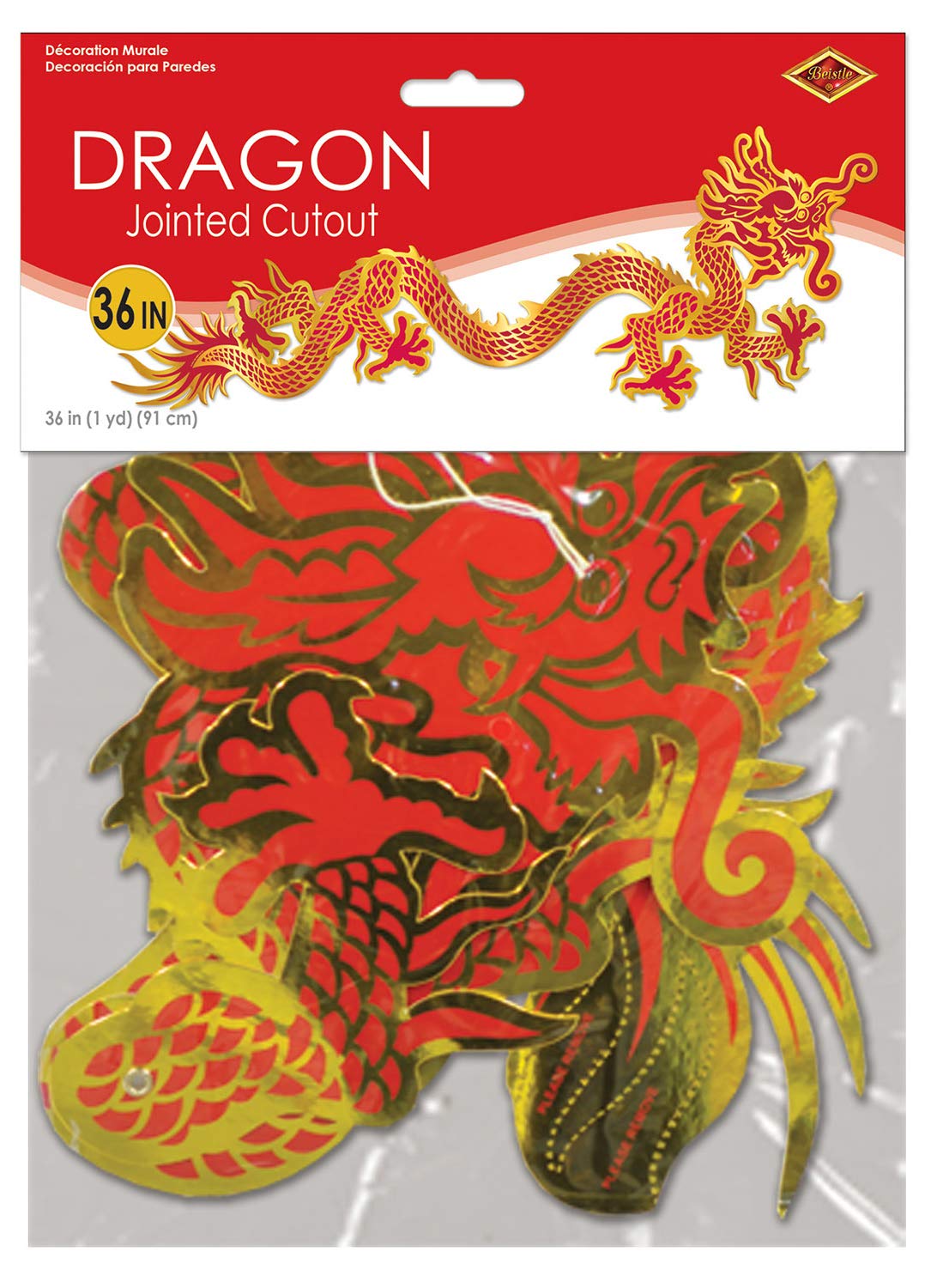 Beistle Red Gold Dragon Cutout - Party Decorations