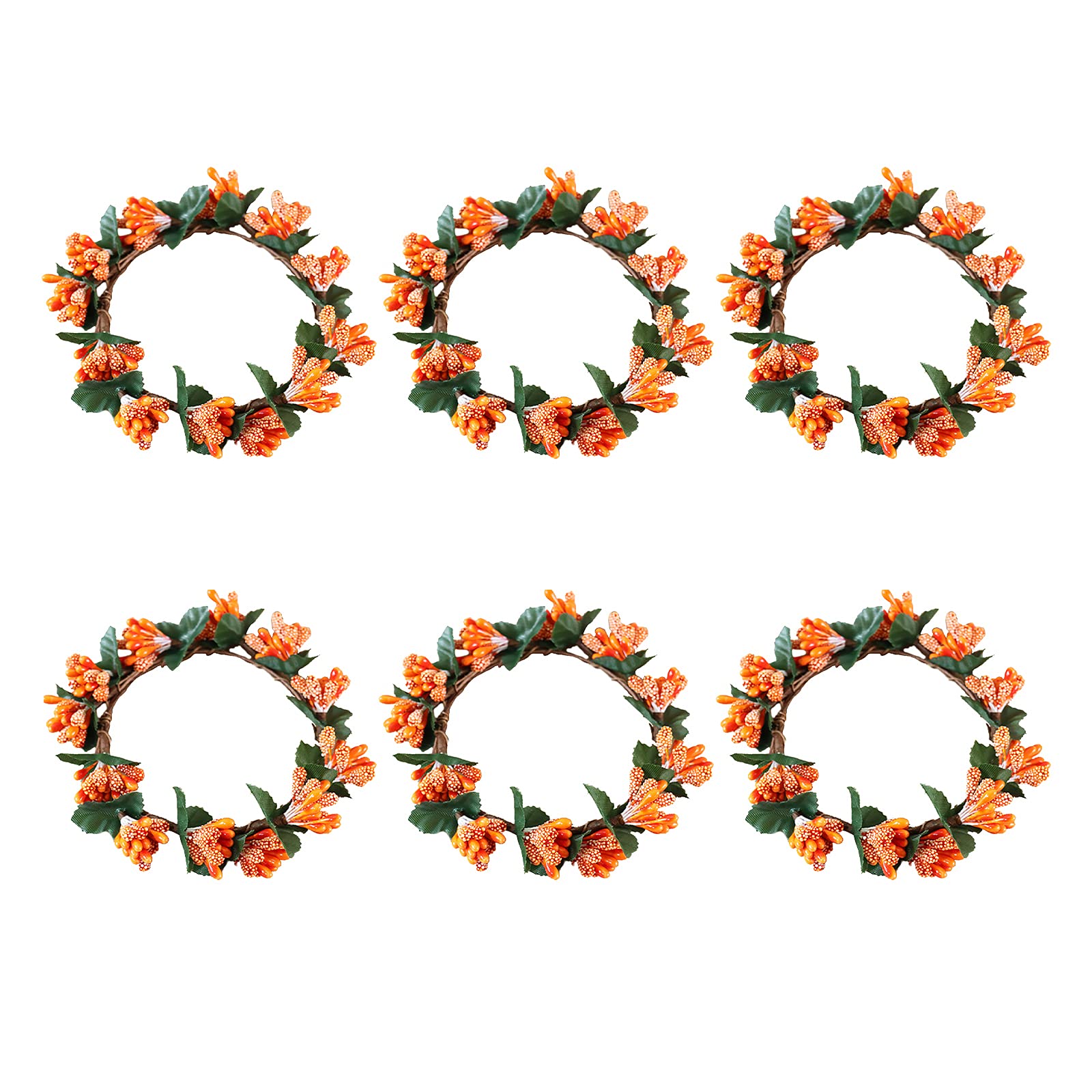 6Pcs Christmas Candle Rings Wreaths - 5.1 Inch Artificial Orange Berry Candle Holder Decorations for Thanksgiving, Halloween, Fall & Winter Seasonal Party Decor - Perfect for Table Centerpieces, Fireplace Mantels, and Holiday Home Decor