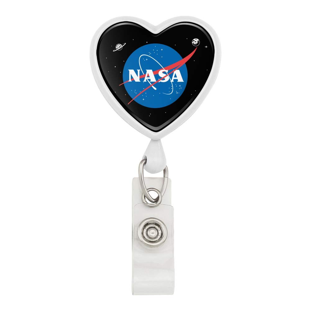 NASA Official Meatball Logo Heart Lanyard Retractable Reel Badge Holder - Stylish ID Card Holder for Work, Events & Conventions