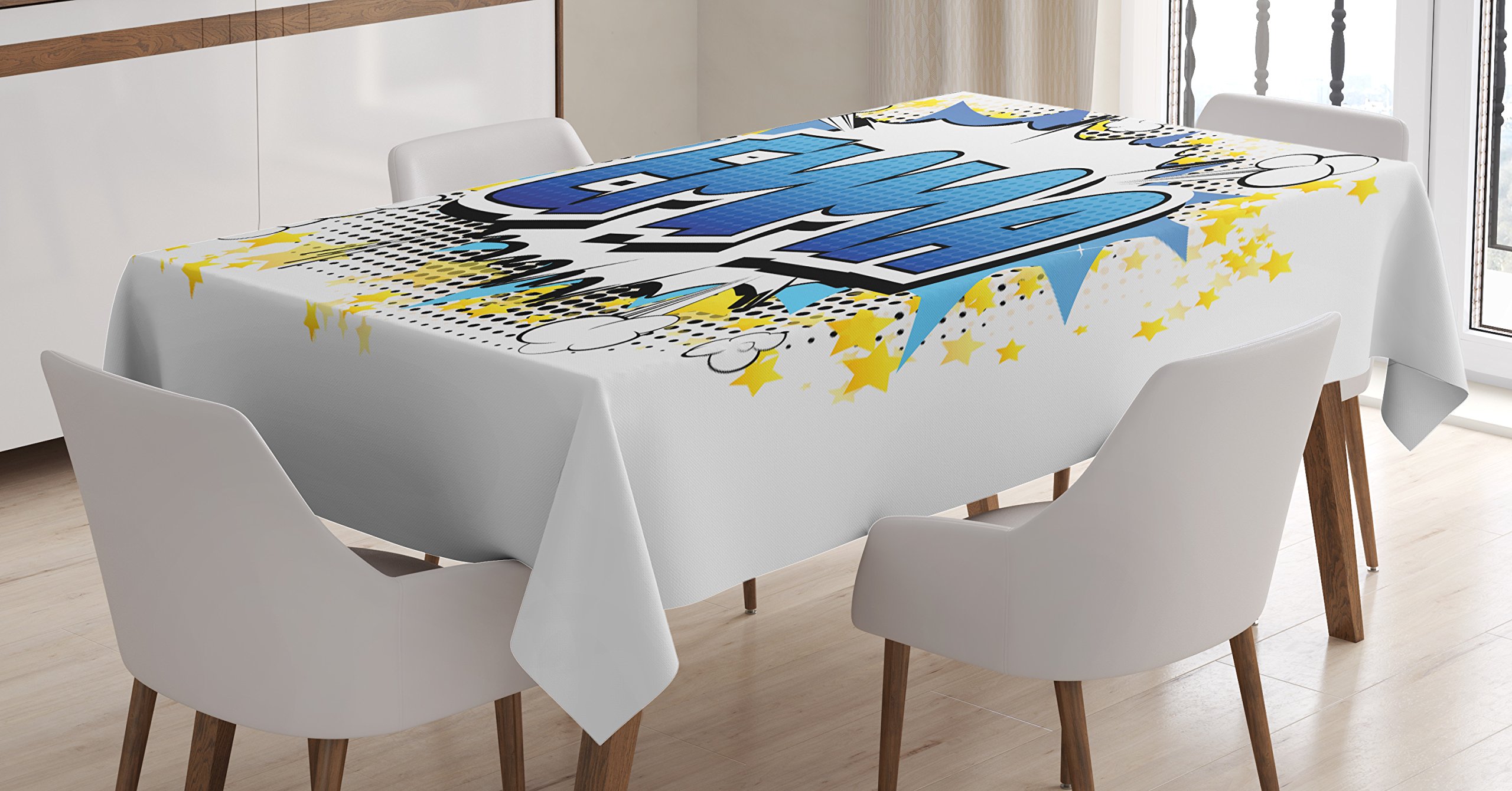 Ambesonne Emma Tablecloth - Vibrant Cartoon Stars & Burst Design for Teen Girls, 60