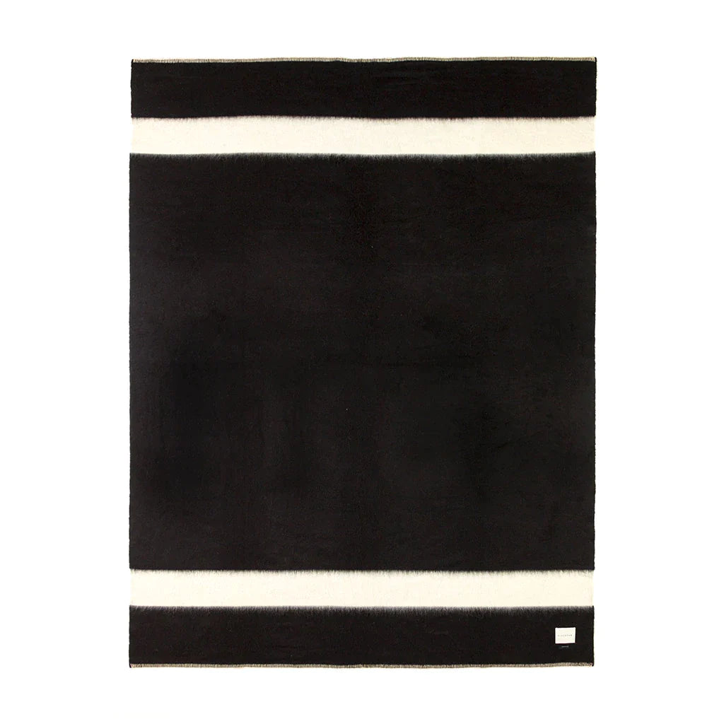 Blacksaw Siempre Recycled Blanket - Eco-Friendly King Size Blanket in Black/Ivory Stripe for Bedroom, Sofa & Outdoor Use