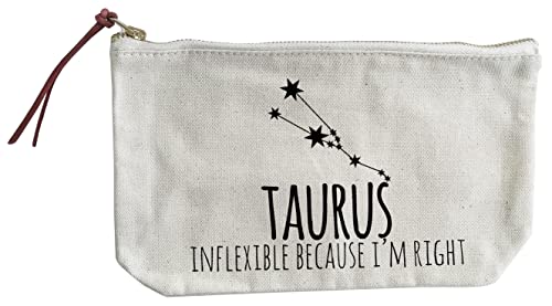 Moonlight Makers Taurus Zodiac Makeup Bag - Canvas Zipper Pouch for Cosmetics, Pencils & Toiletries | School Supplies Organizer & Travel Essential | Perfect for Daily Use, Gifts & Astrology Lovers