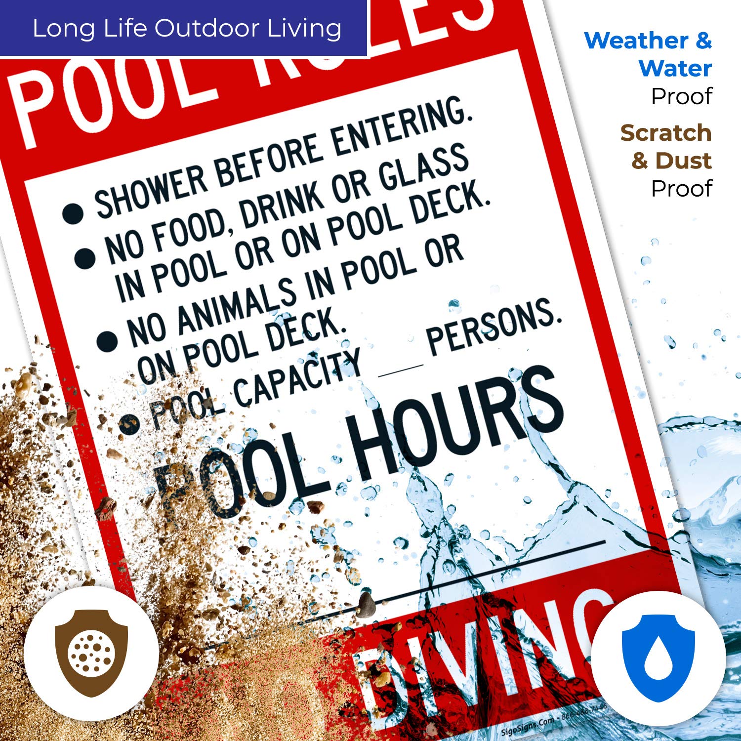 Rust-Free Sigo Signs Pool Rules Sign (SI6789) - .040 Aluminum, Fade Resistant, 10x14 Inches - Perfect for Indoor & Outdoor Pools, Spas, and Community Recreation Areas - Made in USA