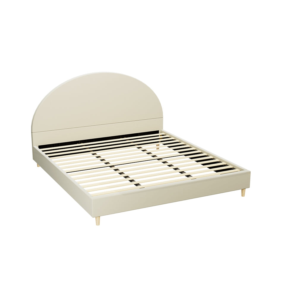 Ella Arched King Bed Frame - Cream Velvet Upholstered Platform Bed with Wooden Slats - Elegant Bedroom Furniture for Master Suite & Guest Room