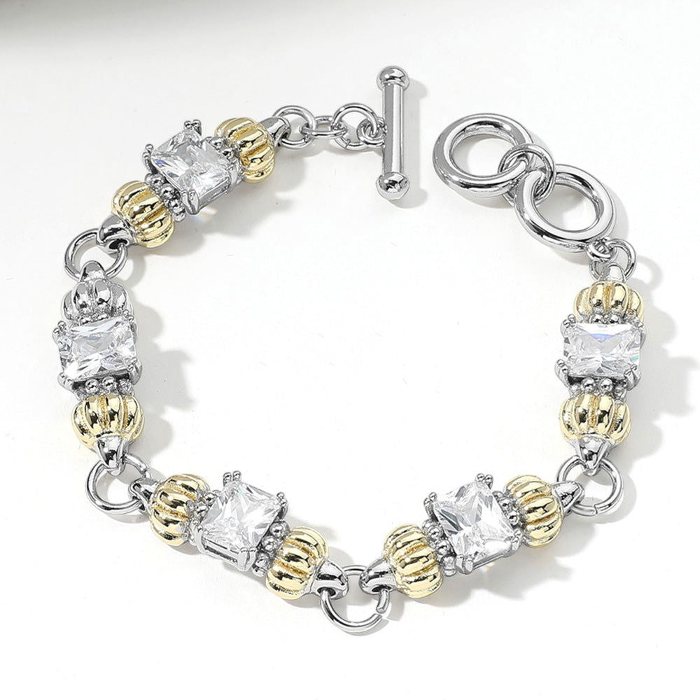 Two Tone CZ Stone Cluster Link Toggle Bracelet for Women - Elegant Fashion Jewelry for Parties, Weddings & Everyday Wear